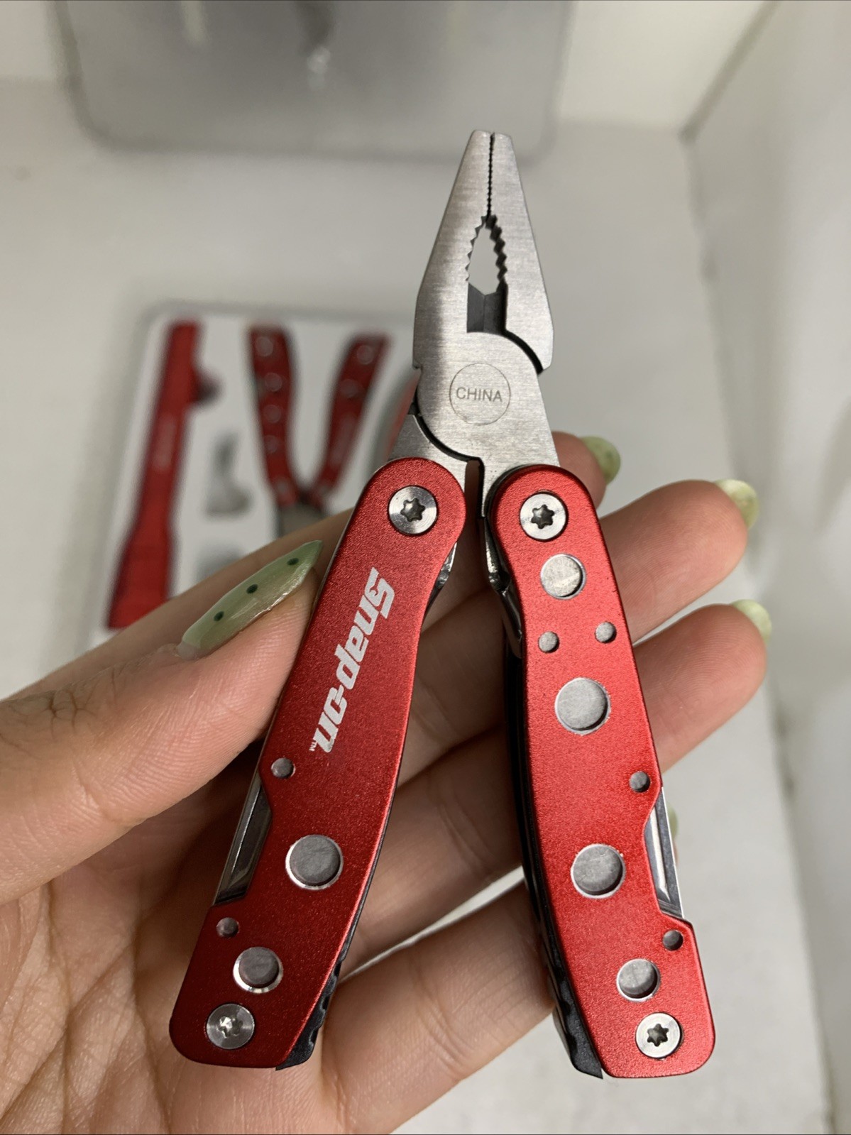 Snap On Tools 5 Pieces Stainless Steel Red Metal Multi Tools Missing Batteries