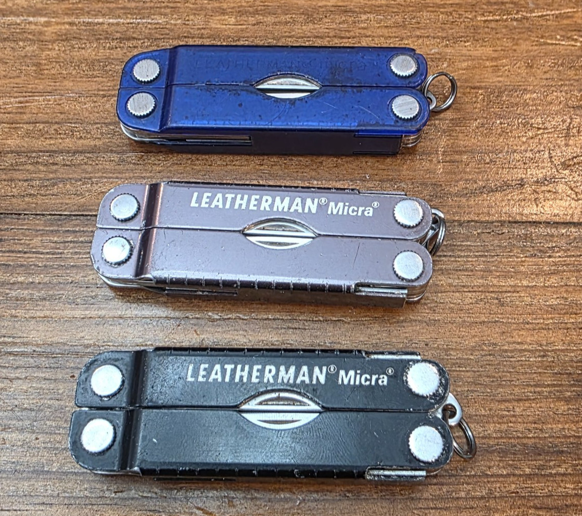 Leatherman MICRA Multi-Tool – Stainless Steel – Lot of 3 – Blue Black Colors
