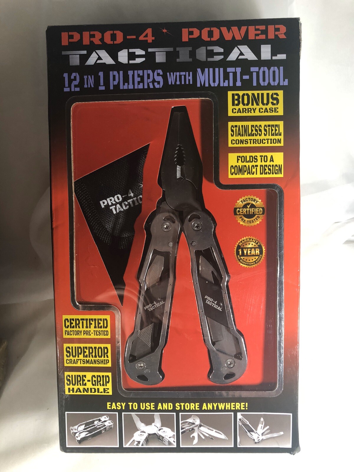 PRO-4 Power Tactical Knife 12 in 1 Multi Tool Pliers Nylon Sheath Wire Cutter