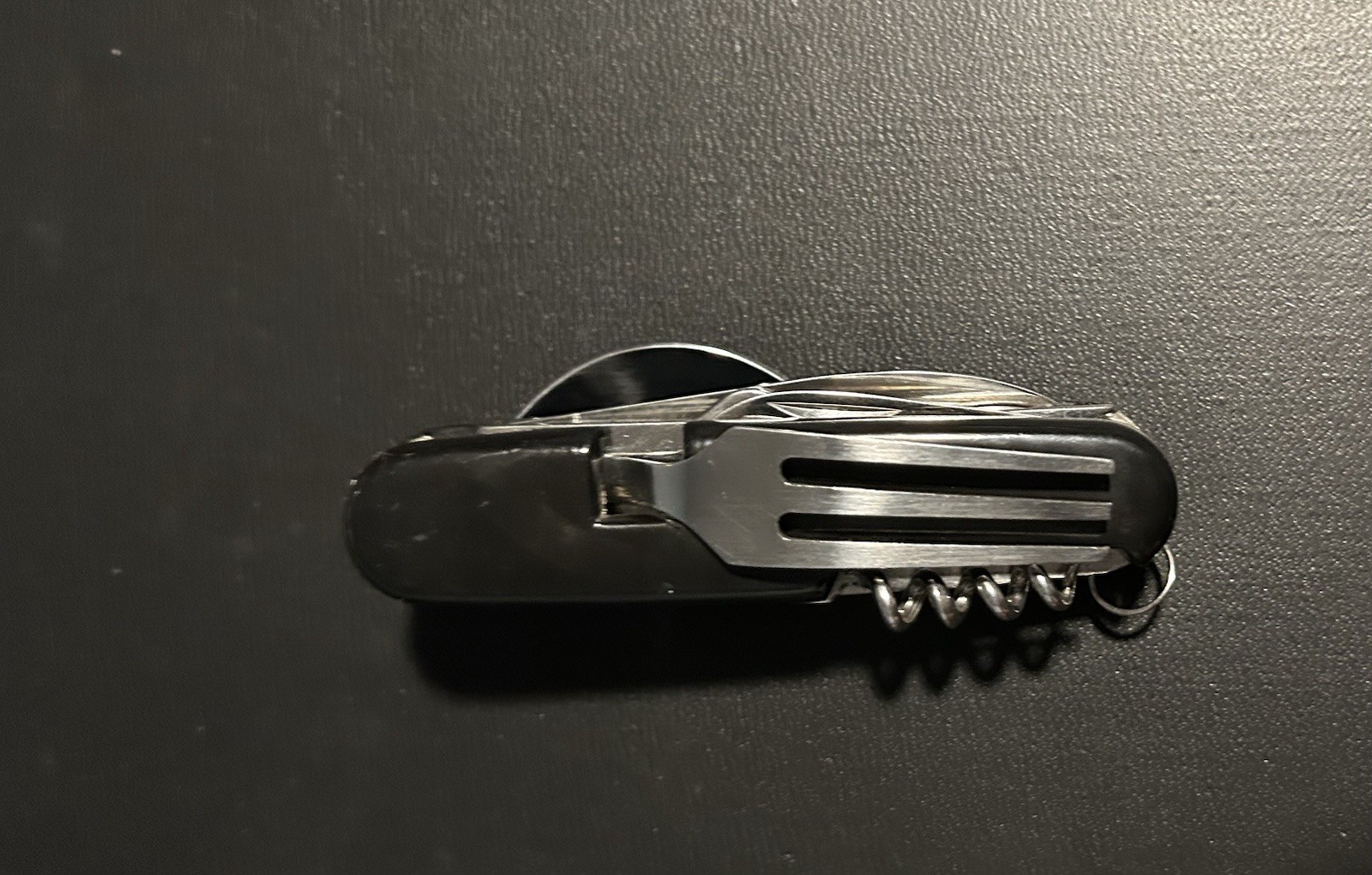 Stainless Steel Folding Multi-Tool Knife Spoon Fork Corkscrew Silver Black