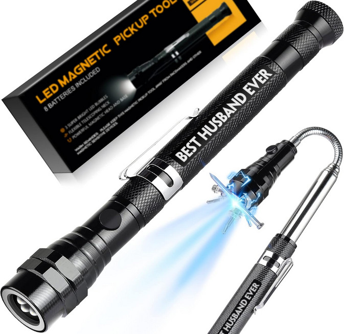 Gifts for Husband Him, Best Husband Ever Magnetic Pickup Tool with Flashlight