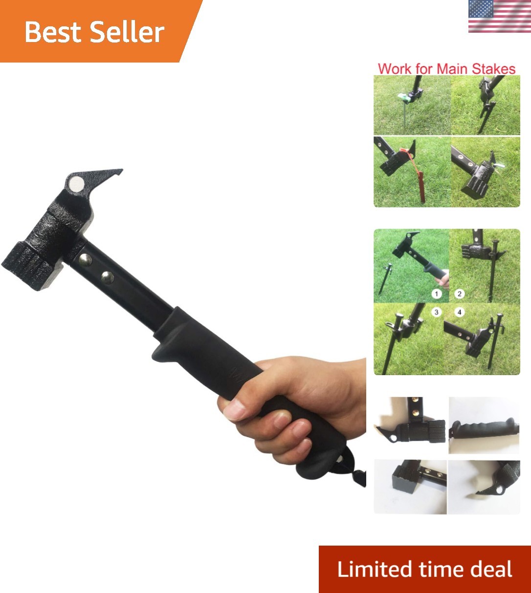 Multifunctional Heavy Duty Hammer with Rubber Grip – For Easy Camping Setup