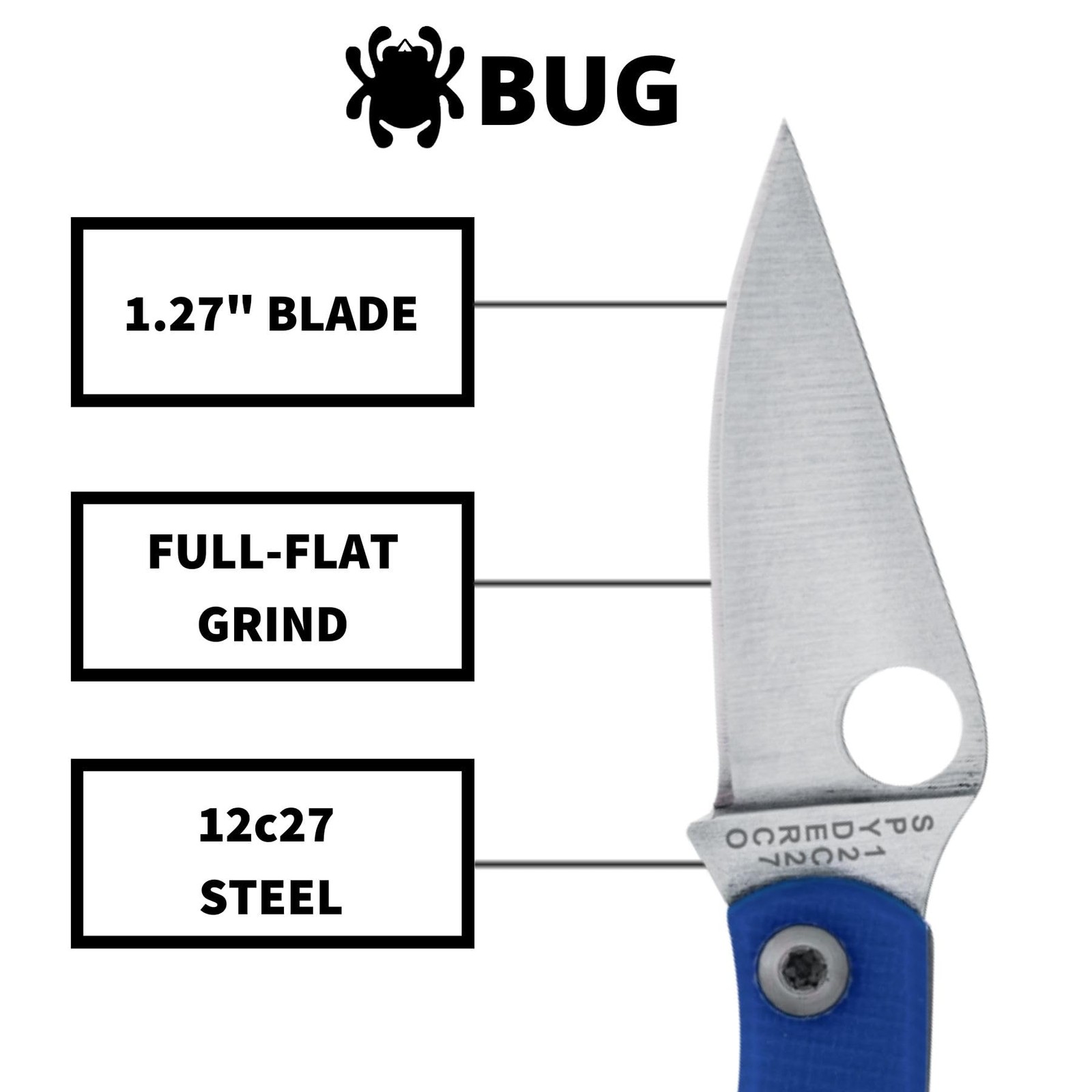 Spyderco Bug 1.2″ 12C27 Blue G10 Small Tiny Folding Pocket Knife C133GBLP