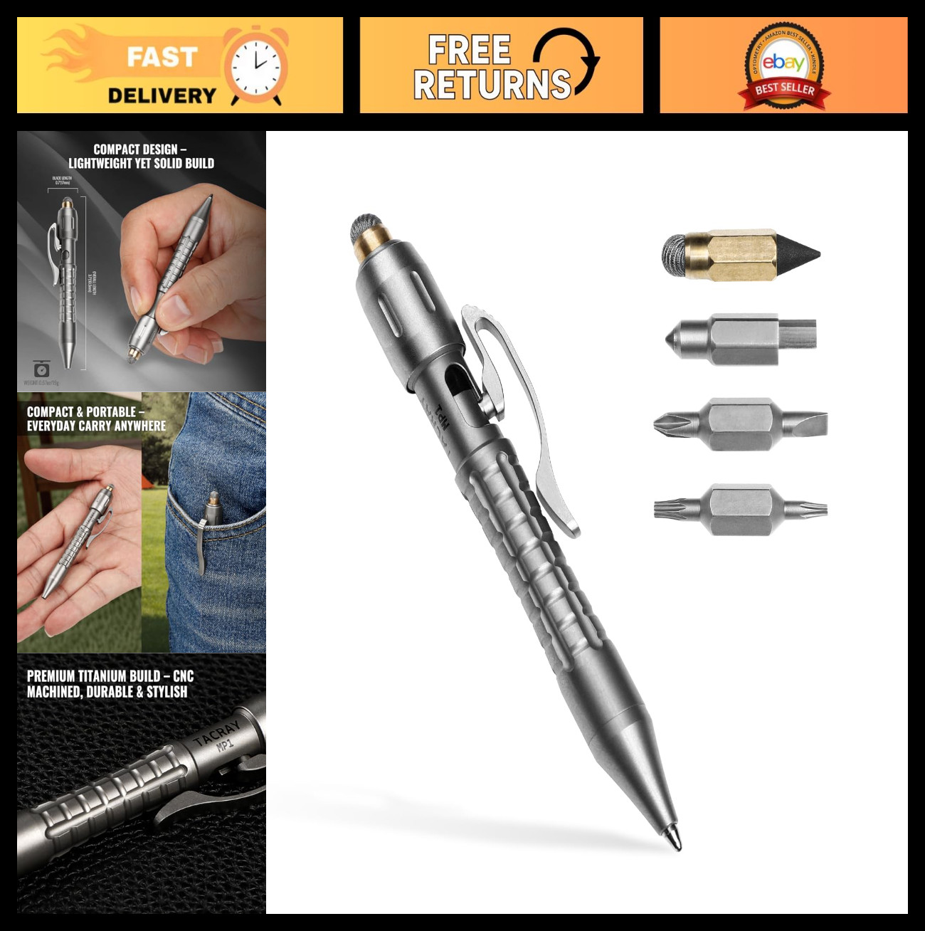 Titanium Multitool Pen – Mini EDC Pocket Tool with Replaceable Heads, Box Cutter