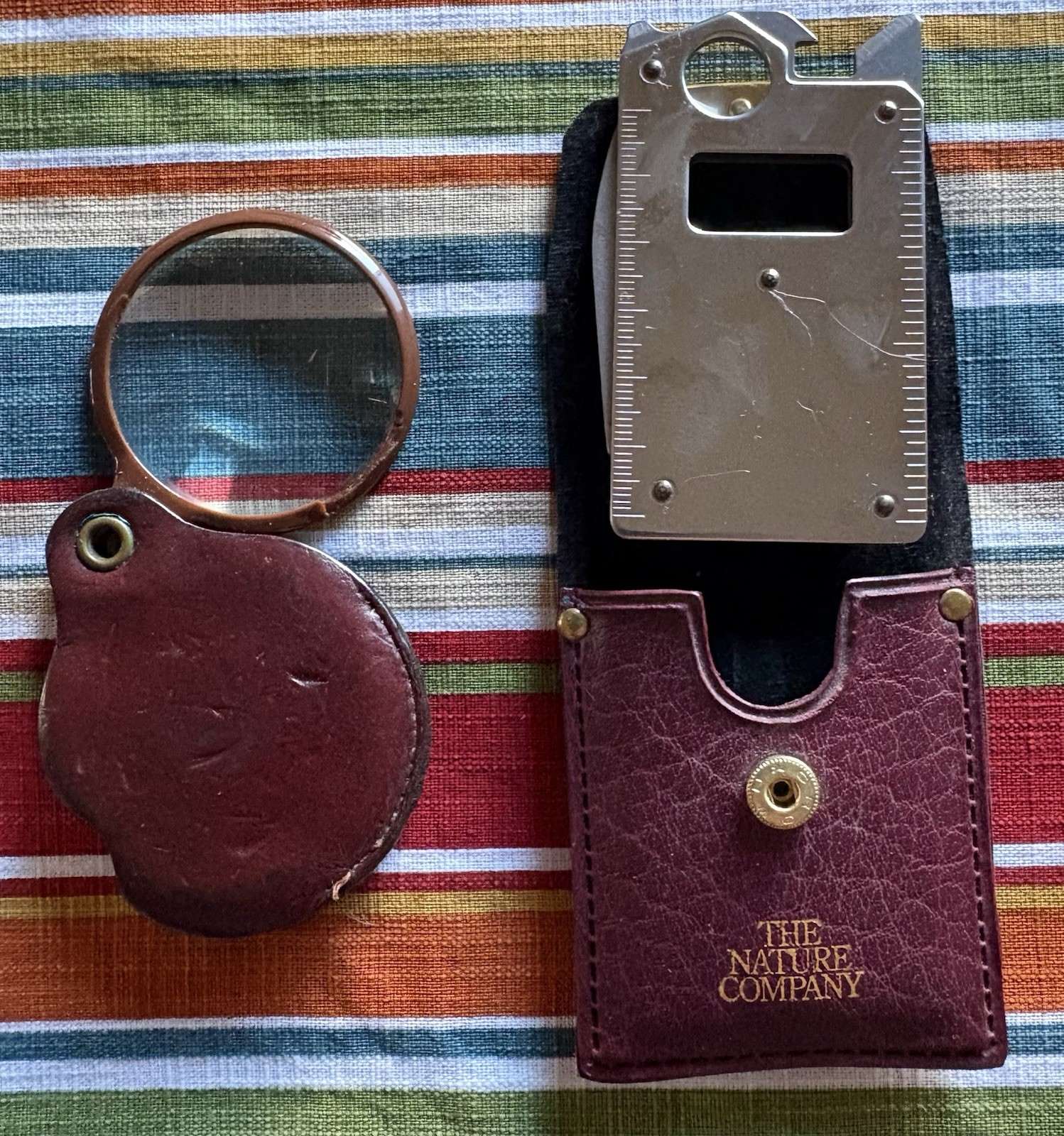 Vintage Stainless Steel Multi-Tool + Magnifier in Nature Leather Case