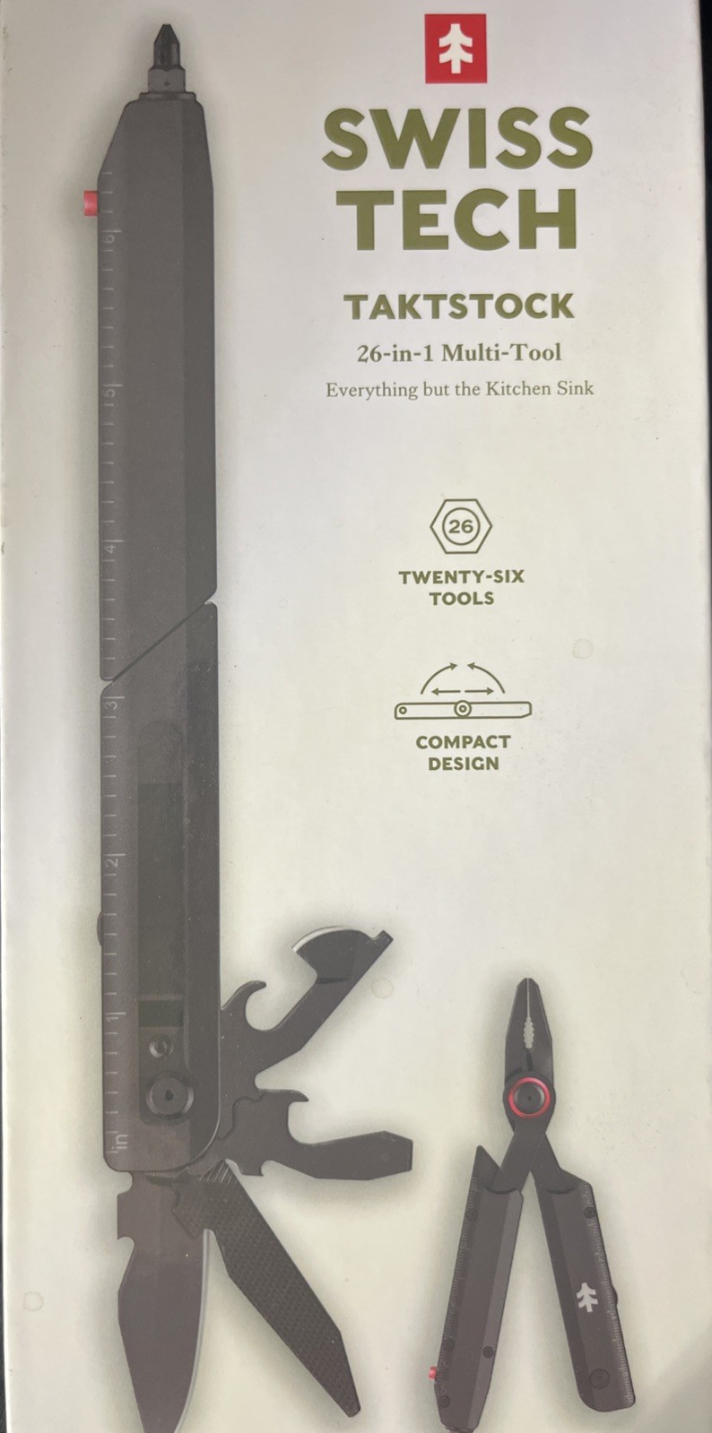 Swiss Tech Taktstock AUS-8 Steel Blade 26-in-1 Folding Multitool