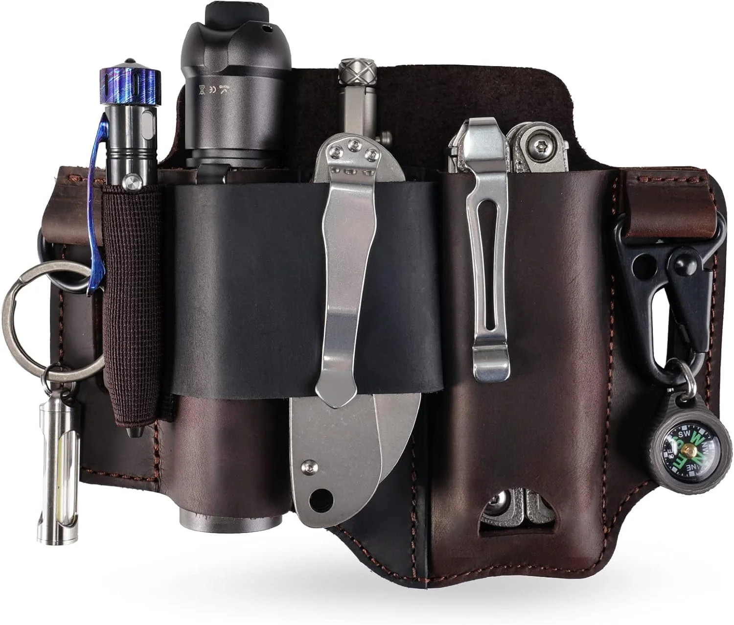 Leather Multitool Sheath – EDC Belt Organizer for Leatherman Tools, Flashlight,