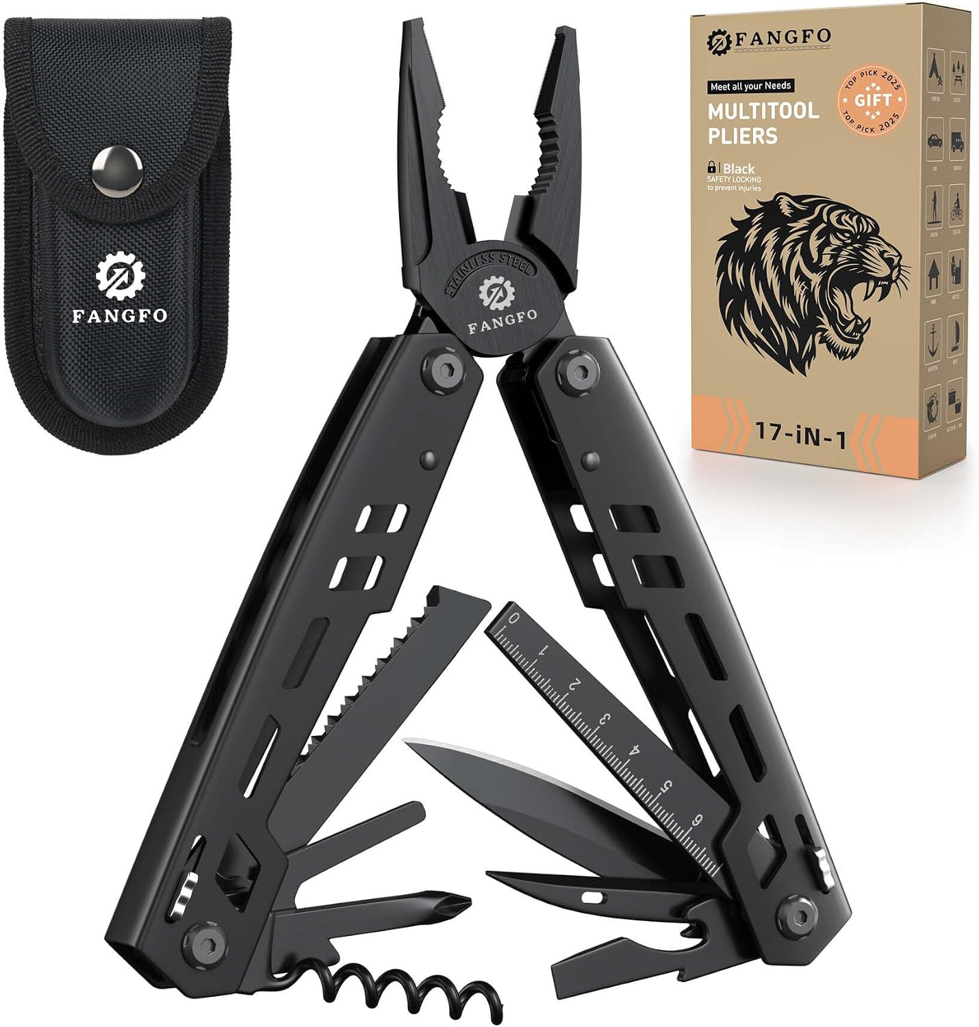 Multitool 17-In-1 Stainless Steel Multi Tool with Pocket Knife Needle Nose Plier