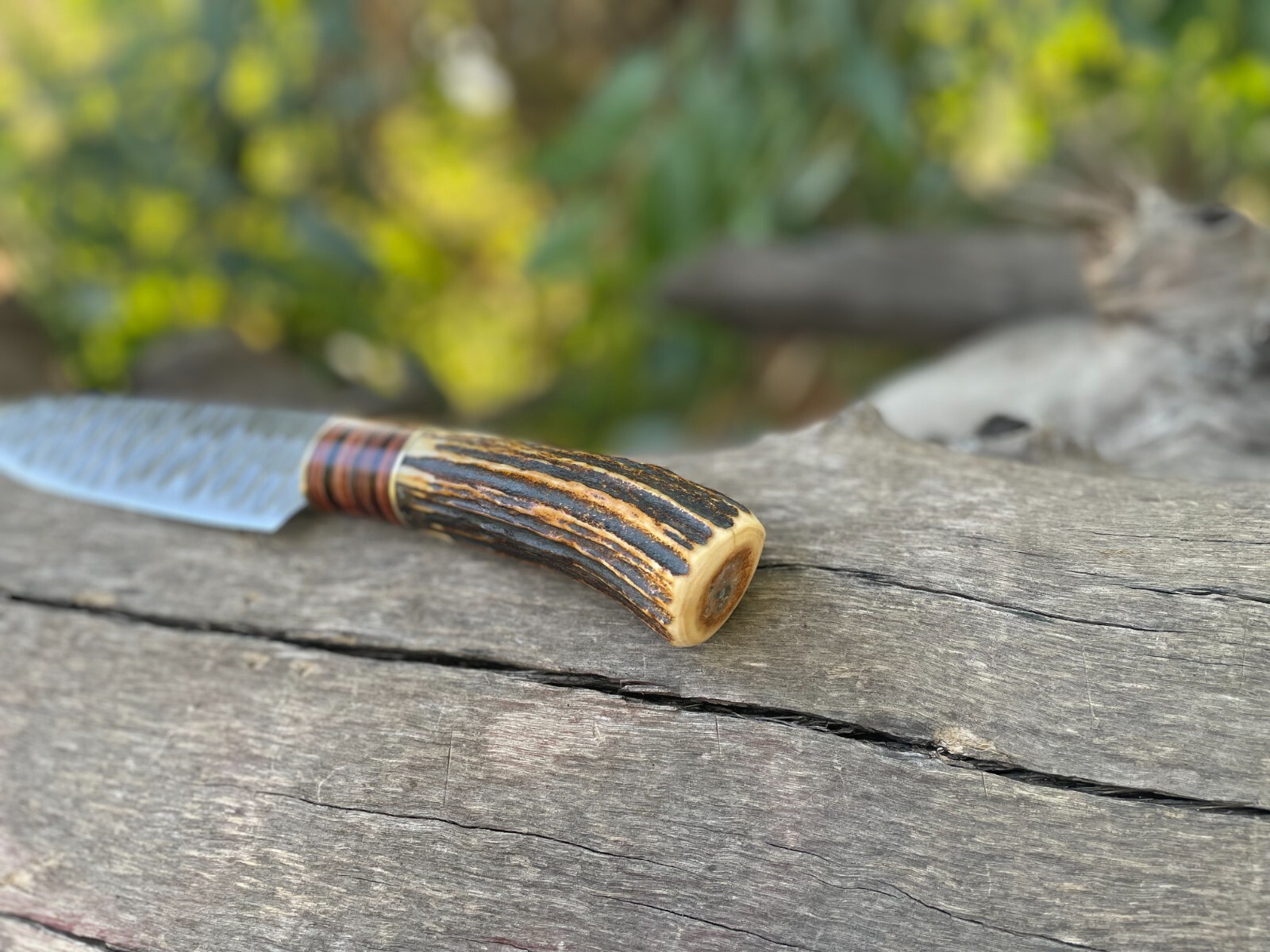 HANDMADE CARBON STEEL FIXED BLADE FULL TANG CAMPING KNIFE WITH STAG HORN HANDLE