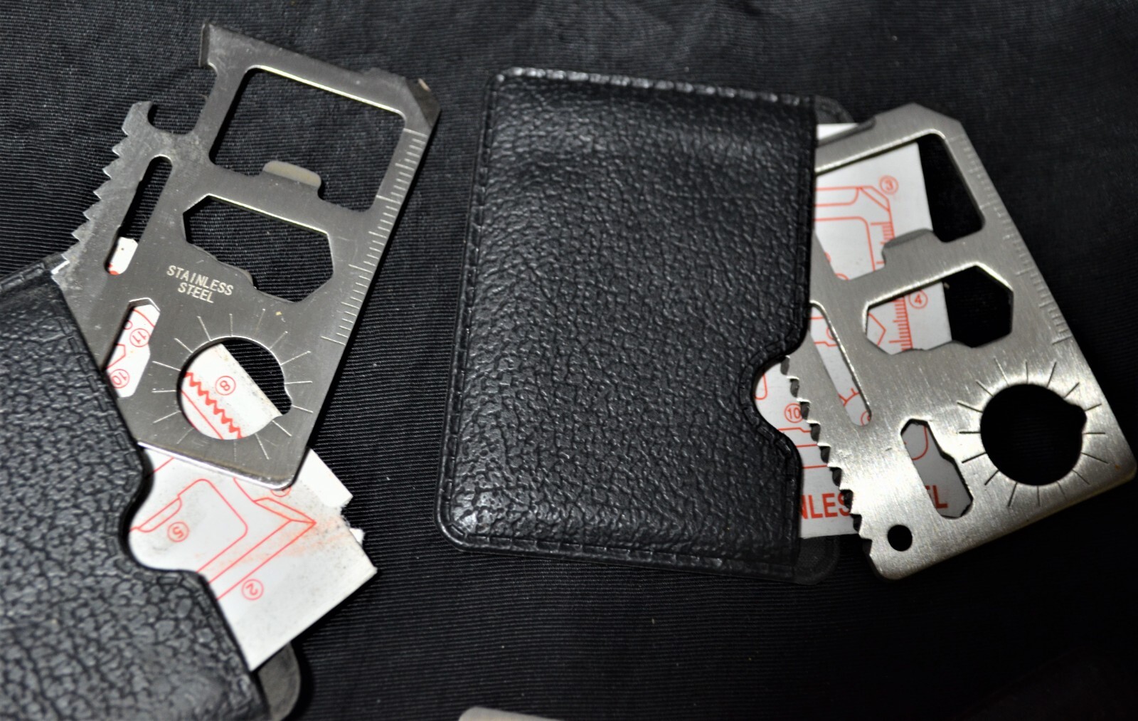 Lot of 4 Mini Wallet Multi Survival Tool in pouch Stainless Steel Thin 11 in 1