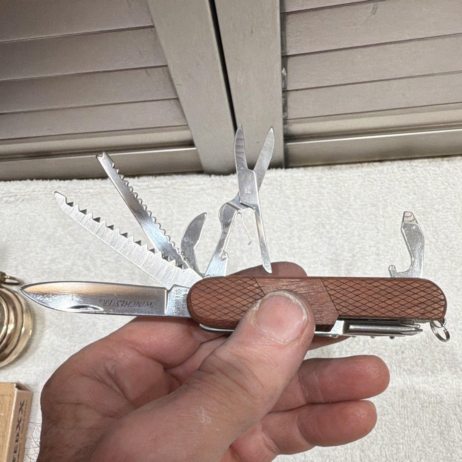 Winchester 11-in-1 Stainless Multi-Tool Pocket Knife Wood Handle Saw Scissors