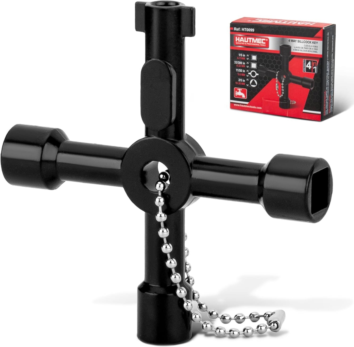 4 Way Zinc Alloy Water Key for Plumbers and Electricians – Compact & Stylish