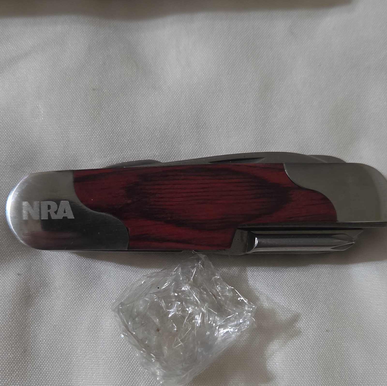 NRA Multi Tool Pocket Knife w/ Wood Handle – Stainless – Corkscrew – Boxed
