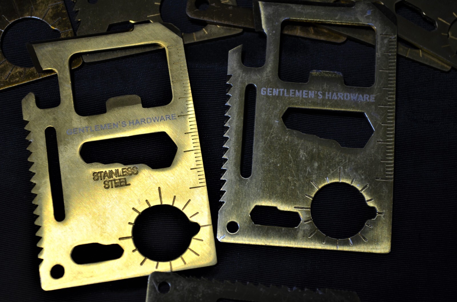 Lot of 9 Wallet Multi Survival Tool Stainless Steel Credit Card Size Thin Bronze
