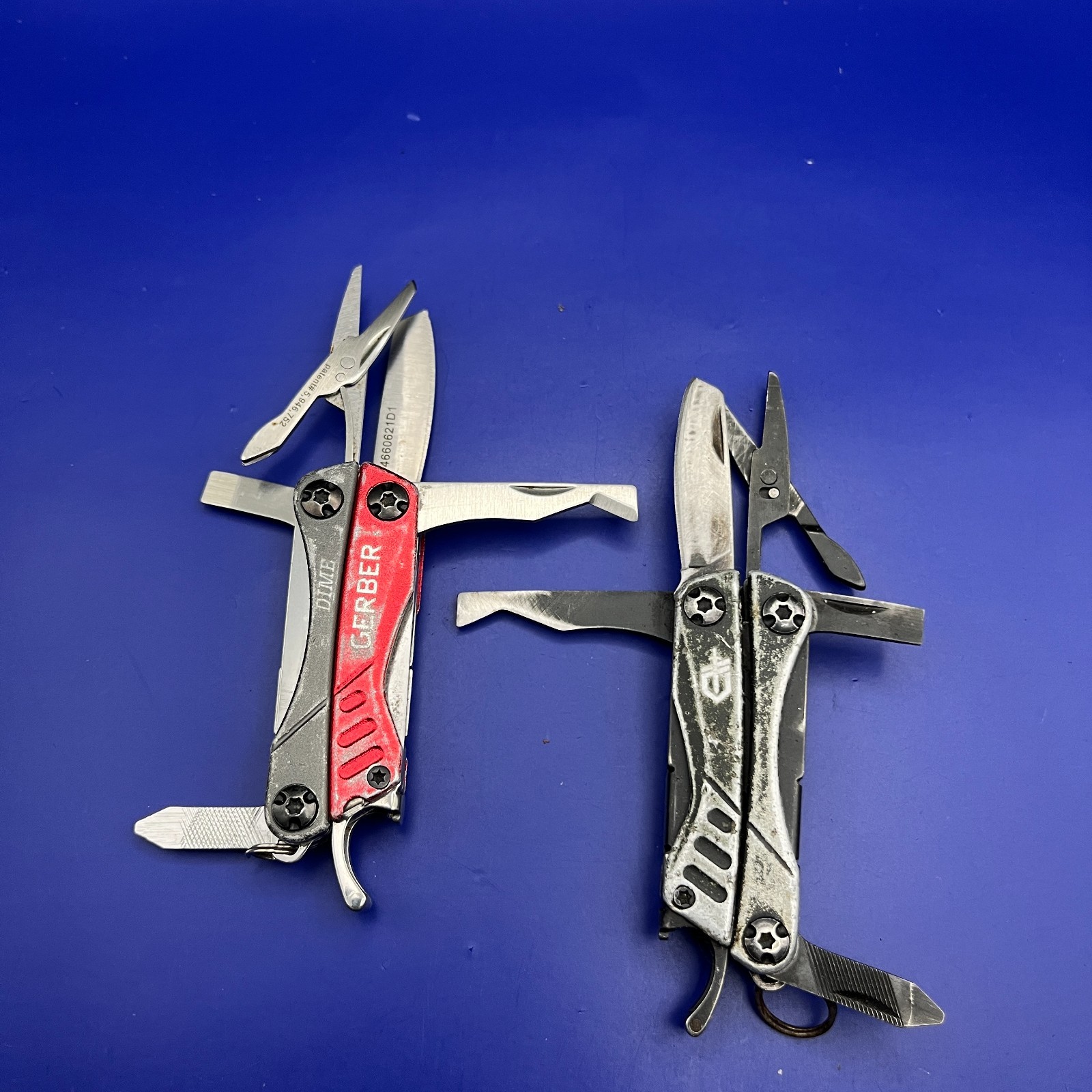Lot of 2 Gerber Dime Multi-Tools Small Keychain Pliers Knife File Scissors