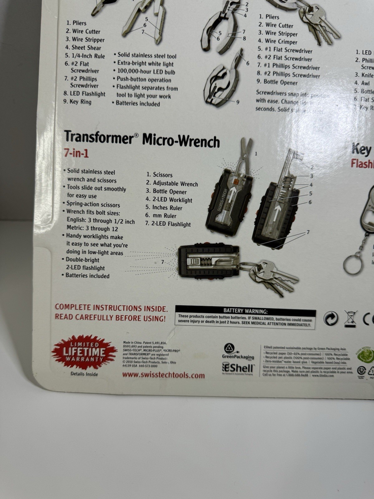SWISS TECH Micro Tool 5 Pc Set XL900 Key Ring Flashlight Wrench Screwdriver NEW