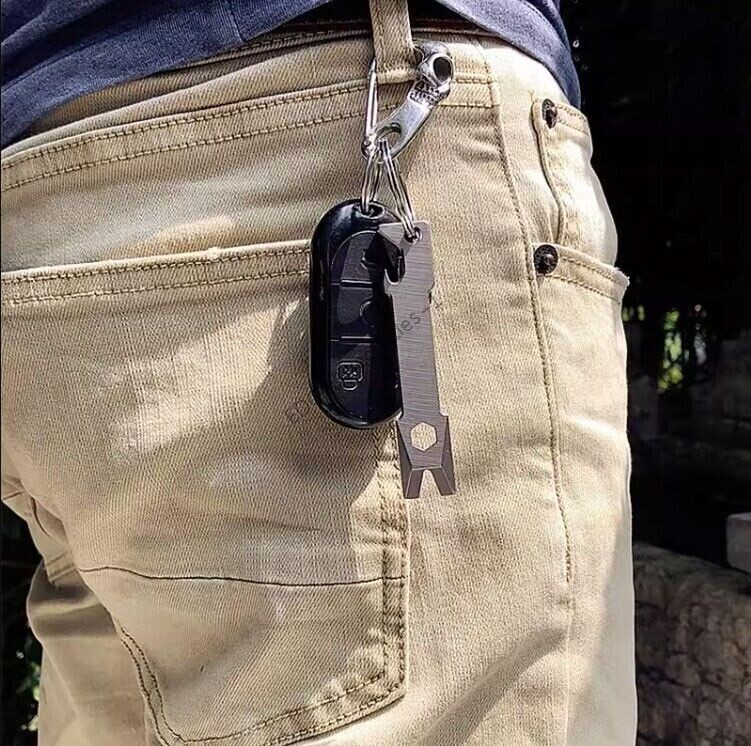 HotTitanium Alloy Pry Bar Crowbar Wrench Opener Keychain Outdoor Multi Tools EDC