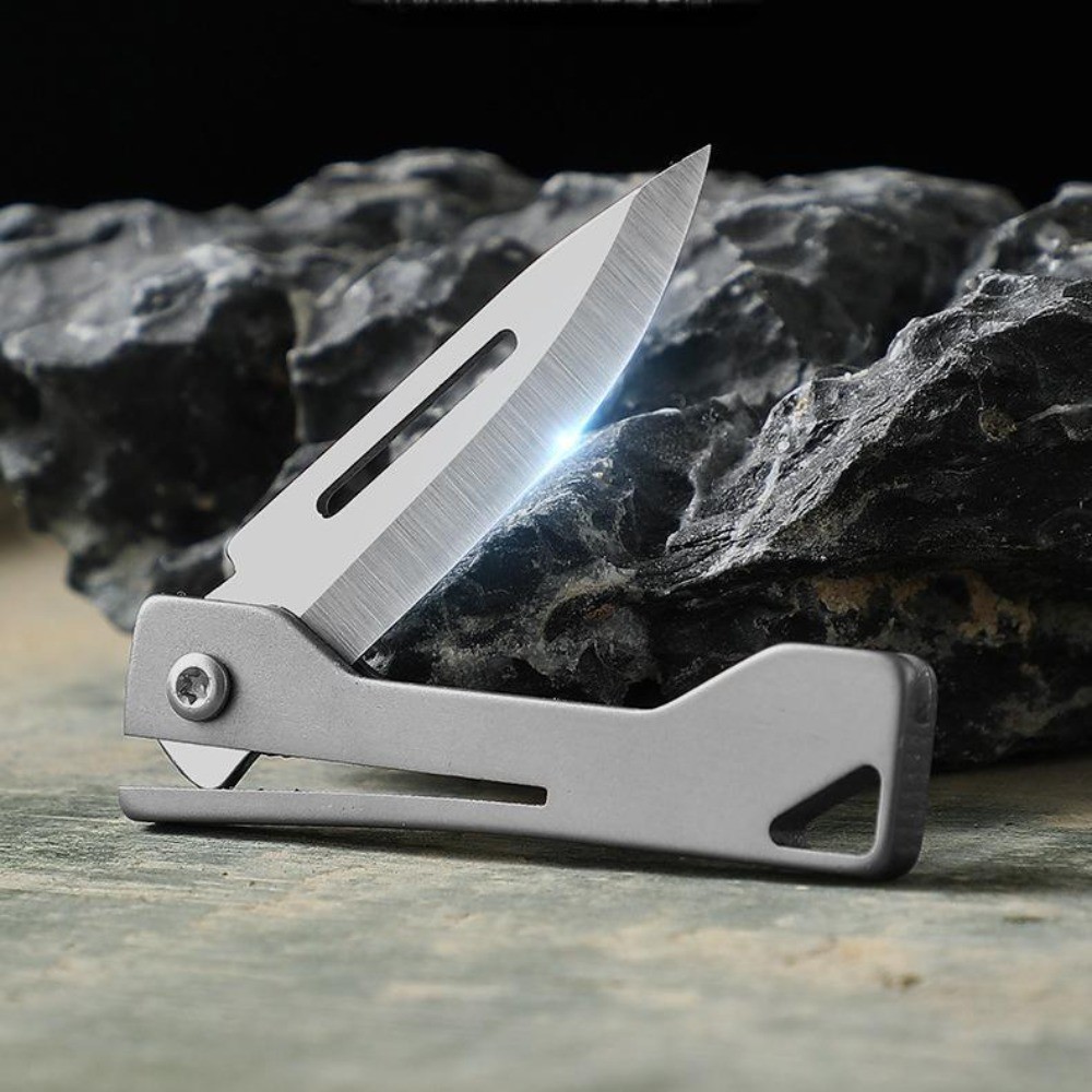 Titanium Alloy EDC Mini Folding Knife Handle Portable Keychain Pocket Knife