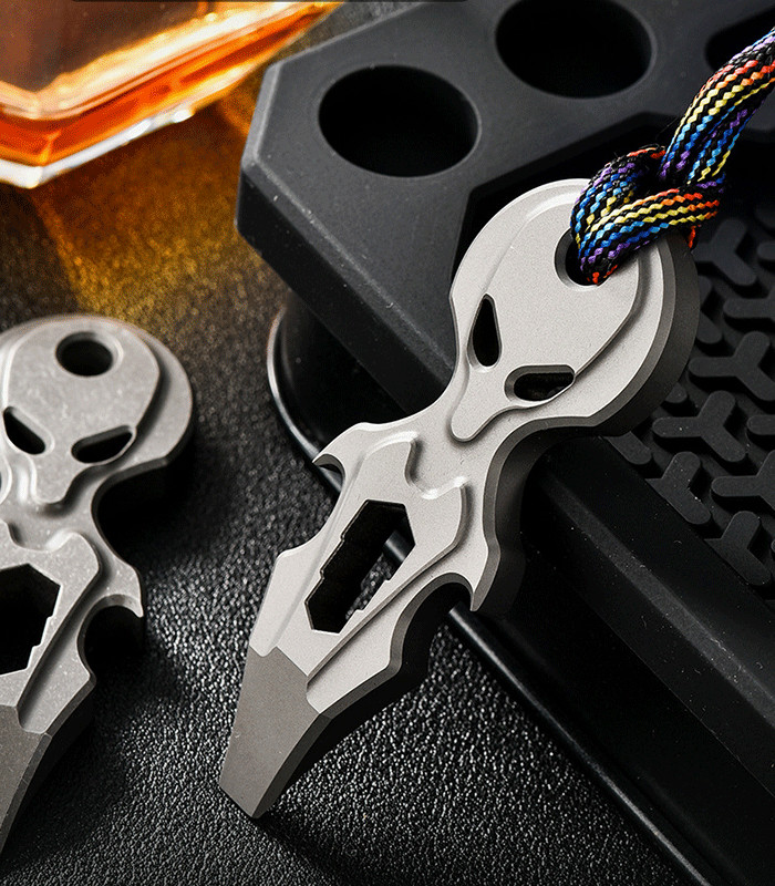 1PC Titanium Skull Multi-Tool Pry Bar Crowbar Bottle Opener Pocket Outdoor EDC