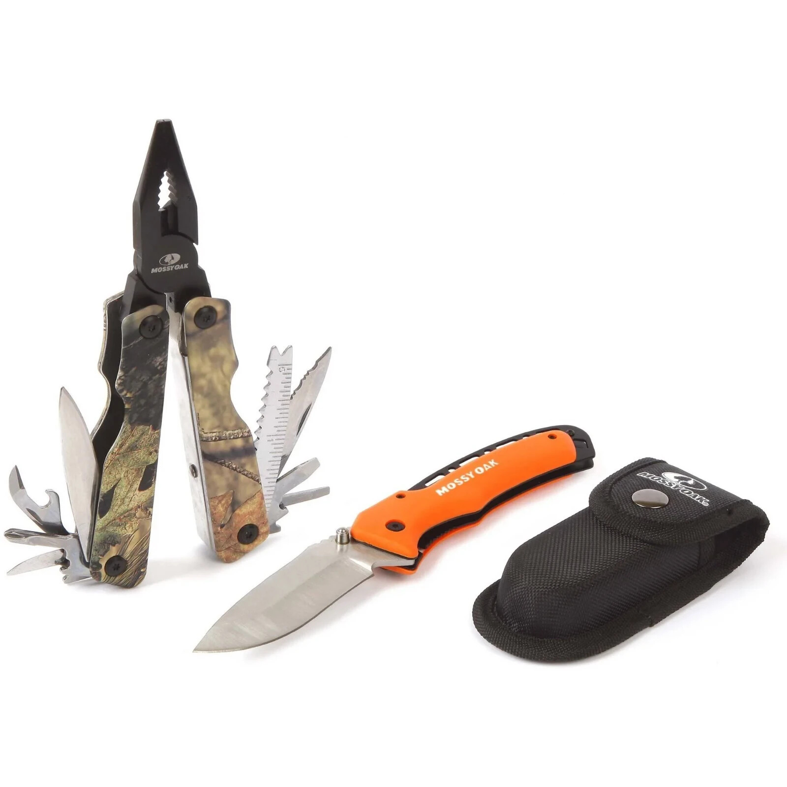 Mossy Oak 2 Pk Multi Tool Knife Set Stainless Steel Blade Holster Pouch NEW PKG