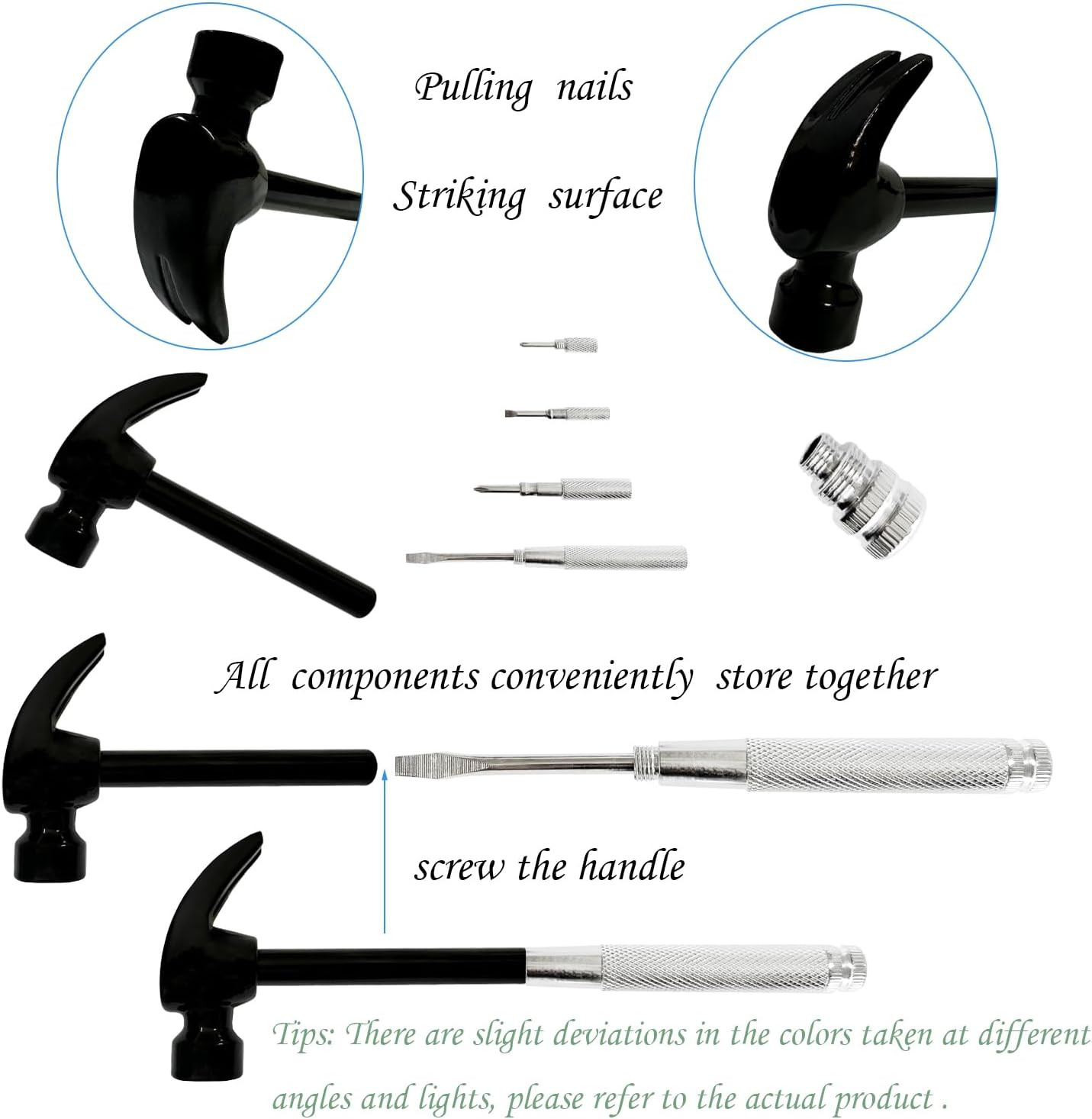Multifunction 6 in 1 Screwdriver and Small Hammer Set, Camping Multitool Hand To