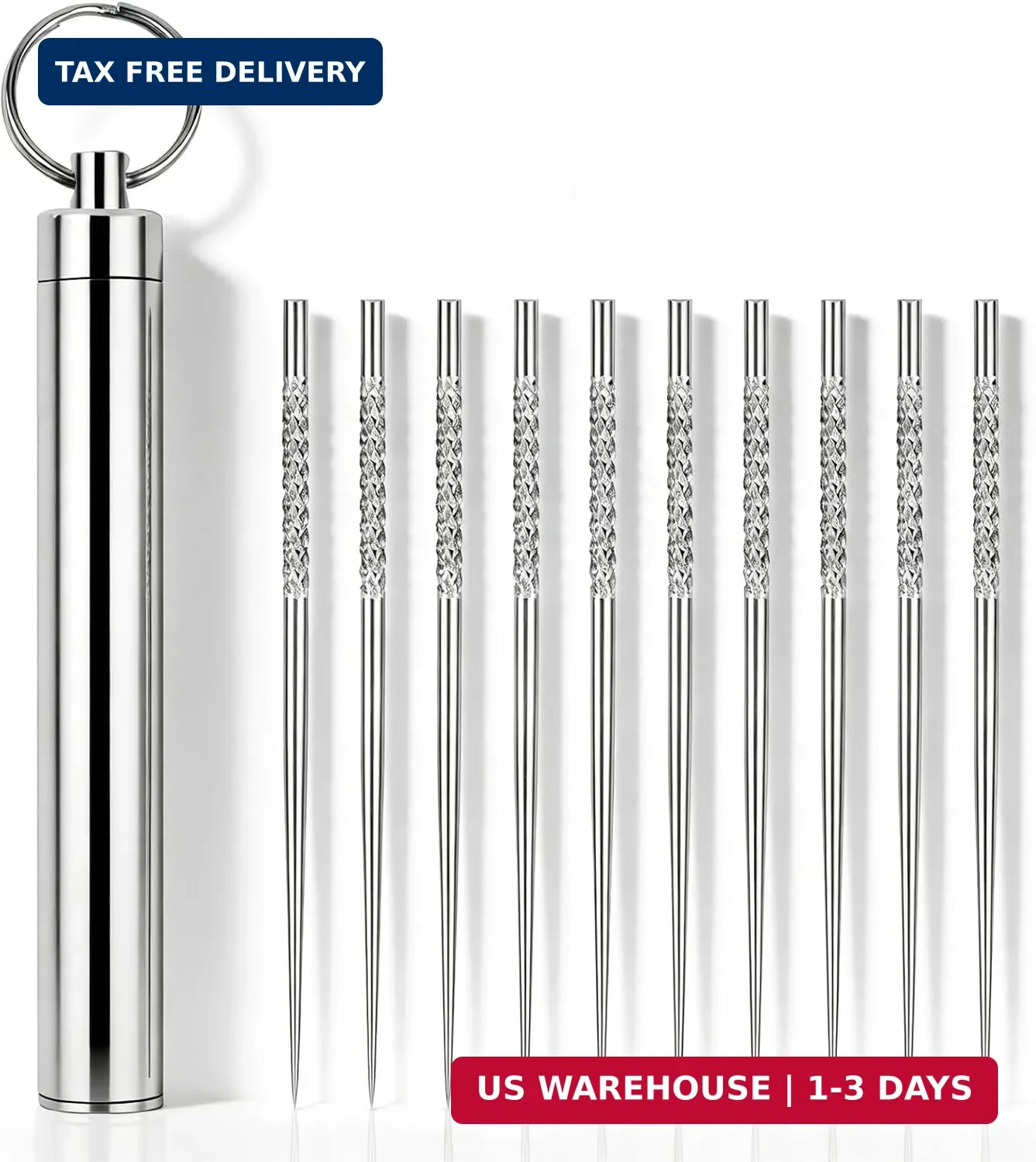 10 Pcs Reusable Metal Toothpick with Waterproof Case, Portable Stainless Steel T