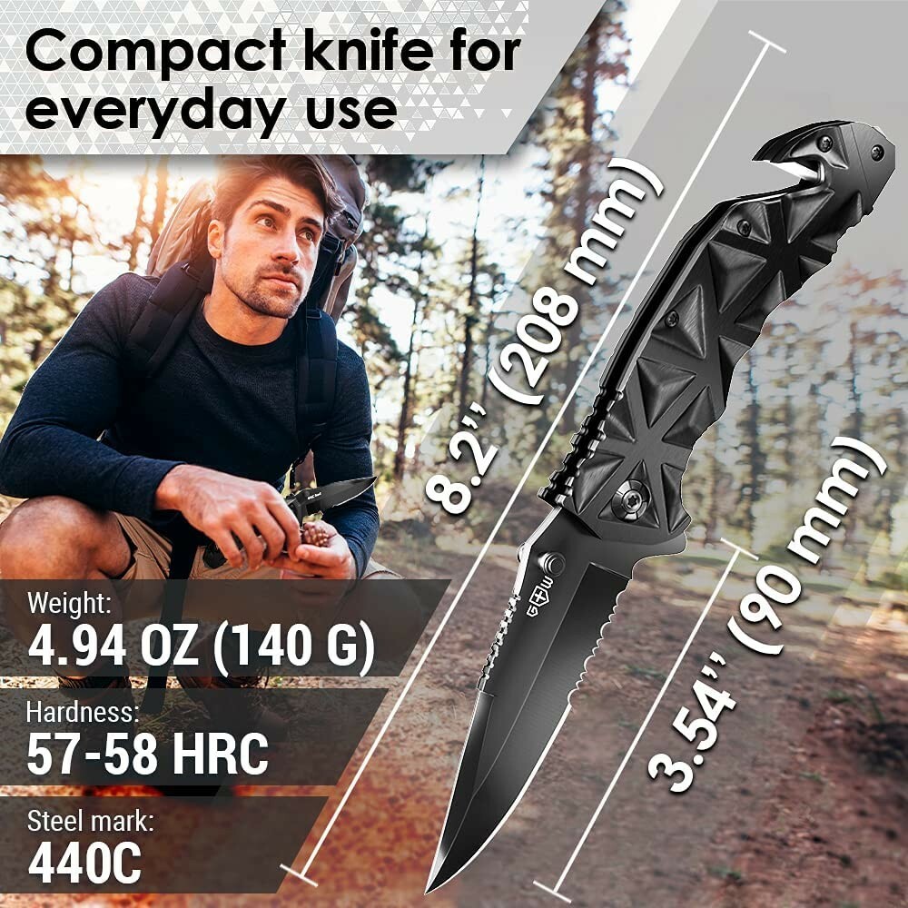 Spring Assisted Knife 2022 Design Black Pocket Folding Knife Tactical Knife NEW