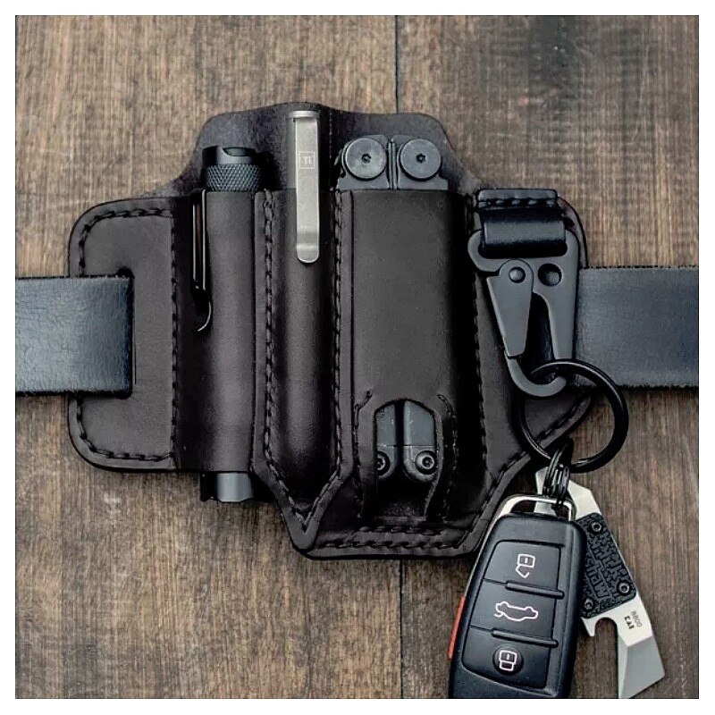 QC EDC Belt Organizer Multitool PU Leather Sheath With Pen Holder Sheath 3 Color