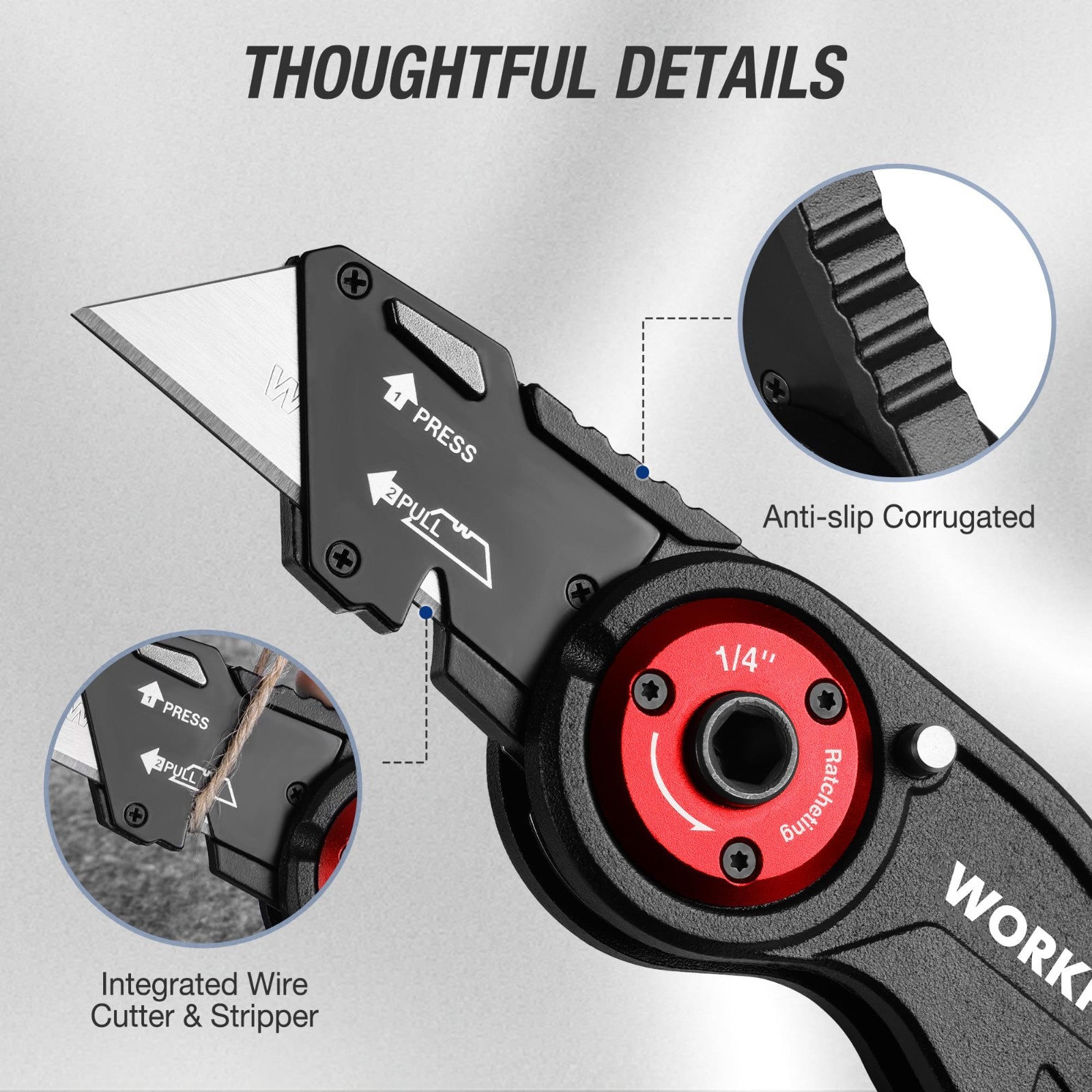 2-in-1 Folding Utility Knife & Ratcheting Screwdriver, Heavy Duty EDC Tool, Quic