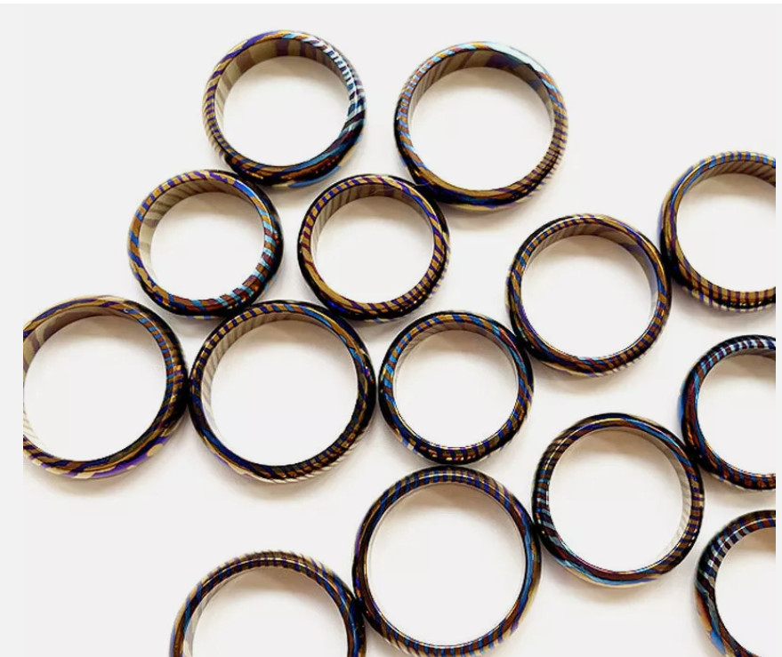 Titanium MokuTi Timascus Round Finger Ring Necklace Pendant Bead Decorative EDC