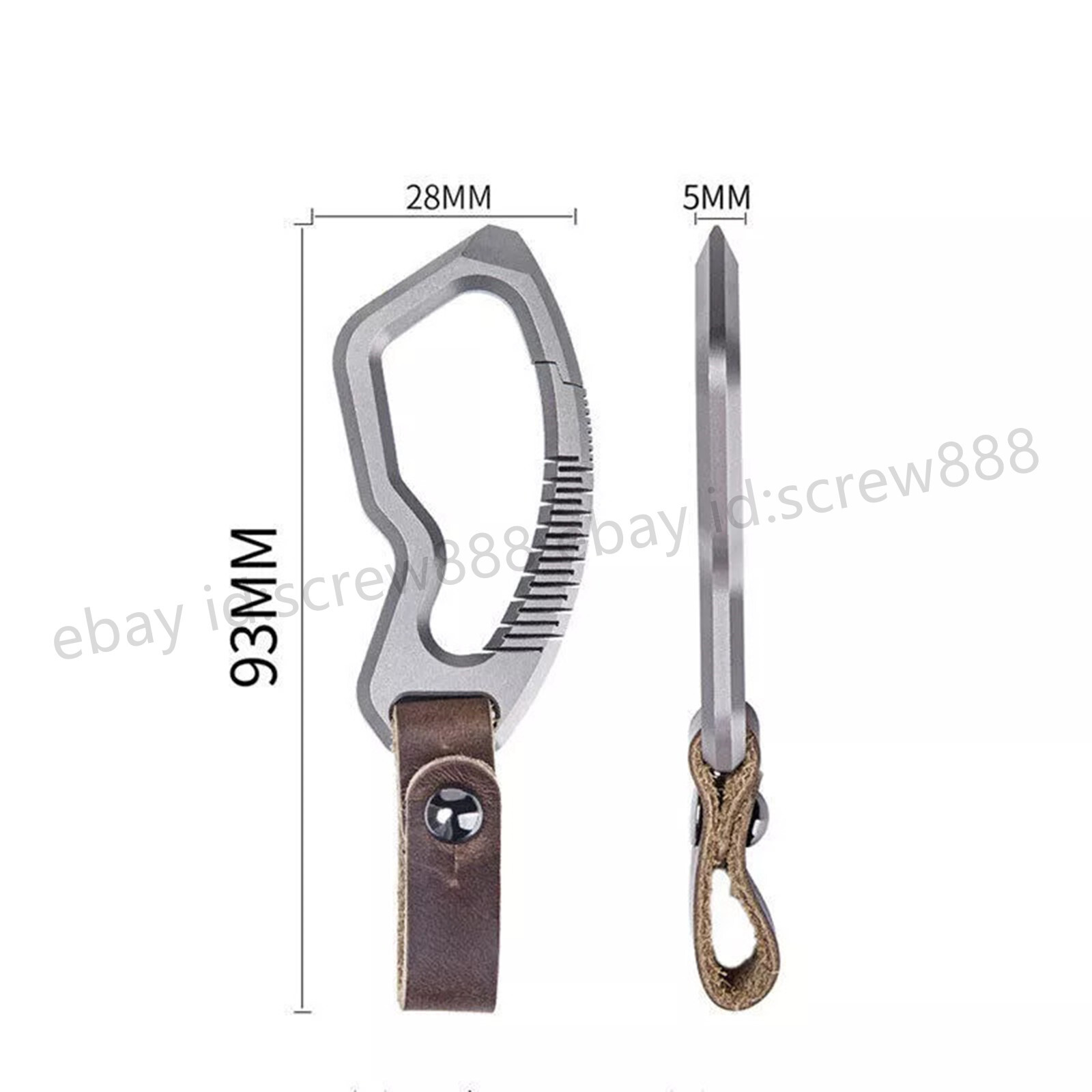 Titanium Alloy + Leather Keychain Carabiner Removable Pendant Crowbar EDC Tool