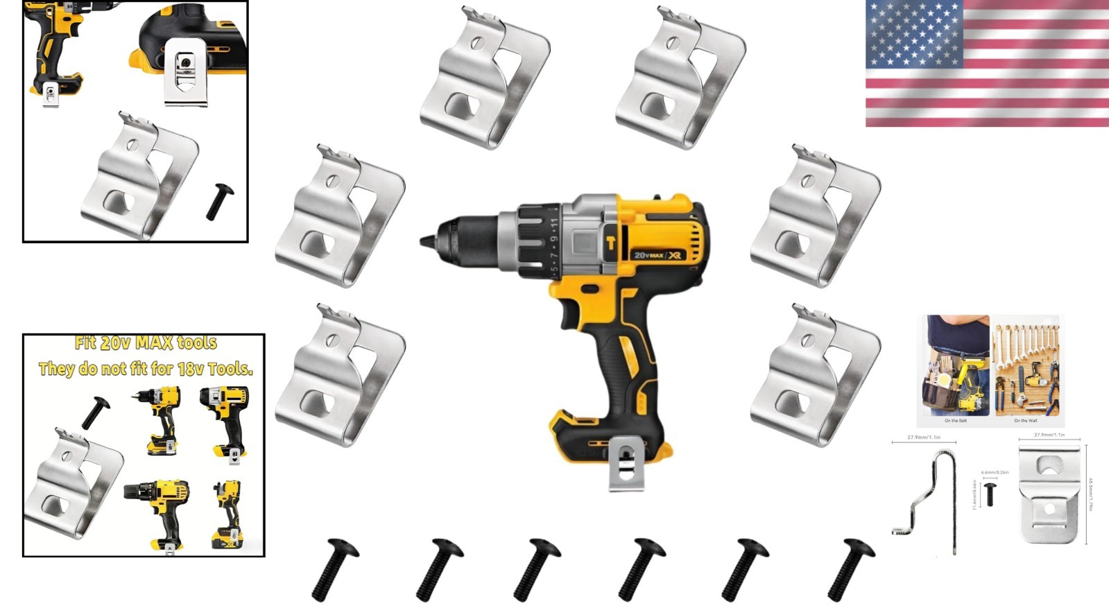 Easy Install Stainless Steel Drill Tool Clip Set – Fits Dewalt 20V MAX Tools