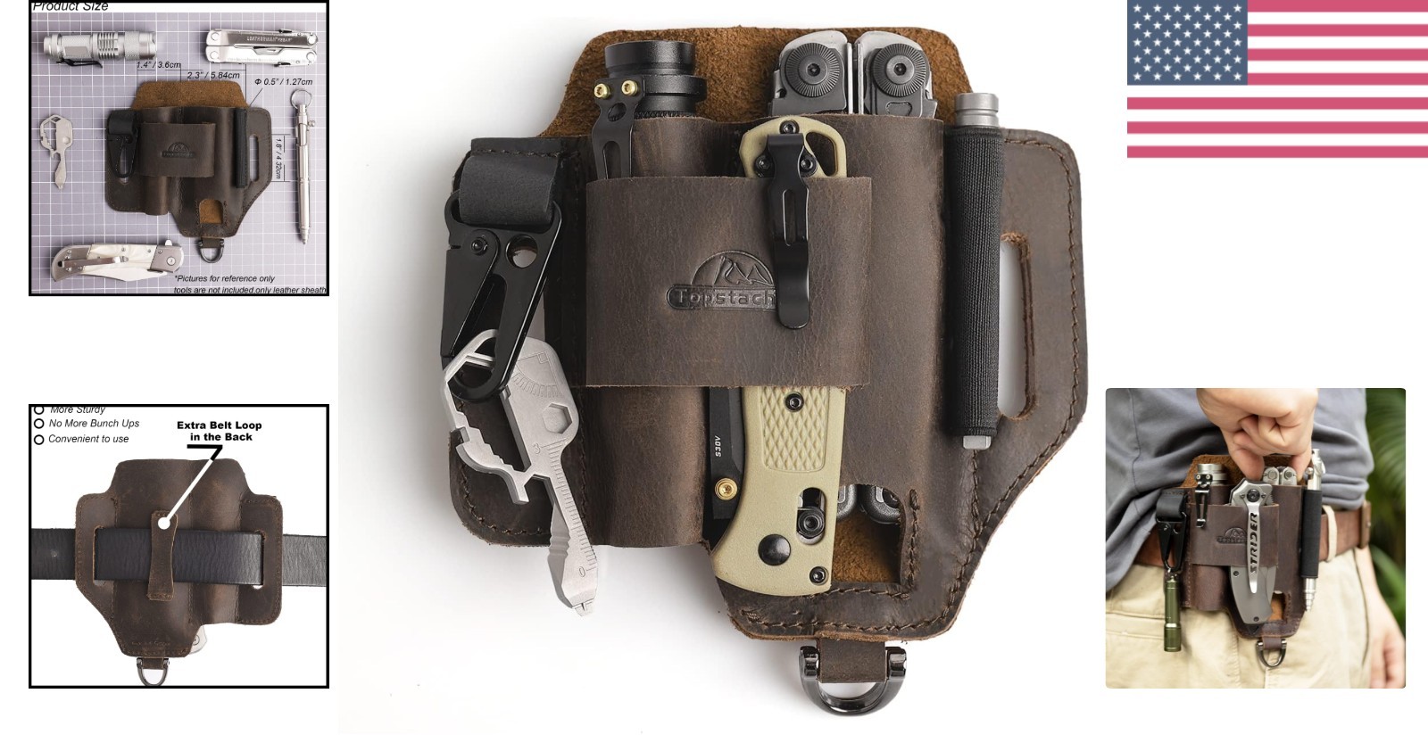 Dark Brown Leather EDC Pocket Organizer – Perfect for Multitools
