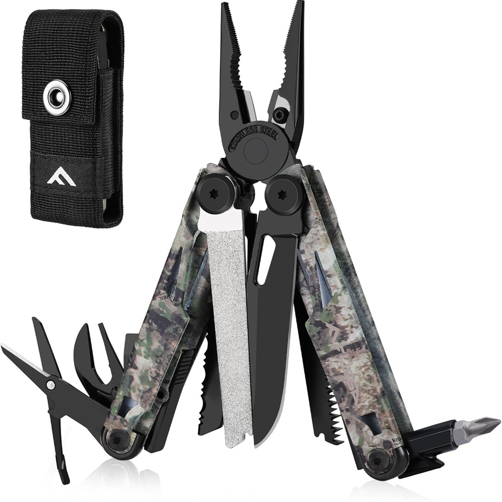 FLISSA 15-in-1 Multitool Plier Multi Tool Pocket Knife Stainless Steel w/Sheath