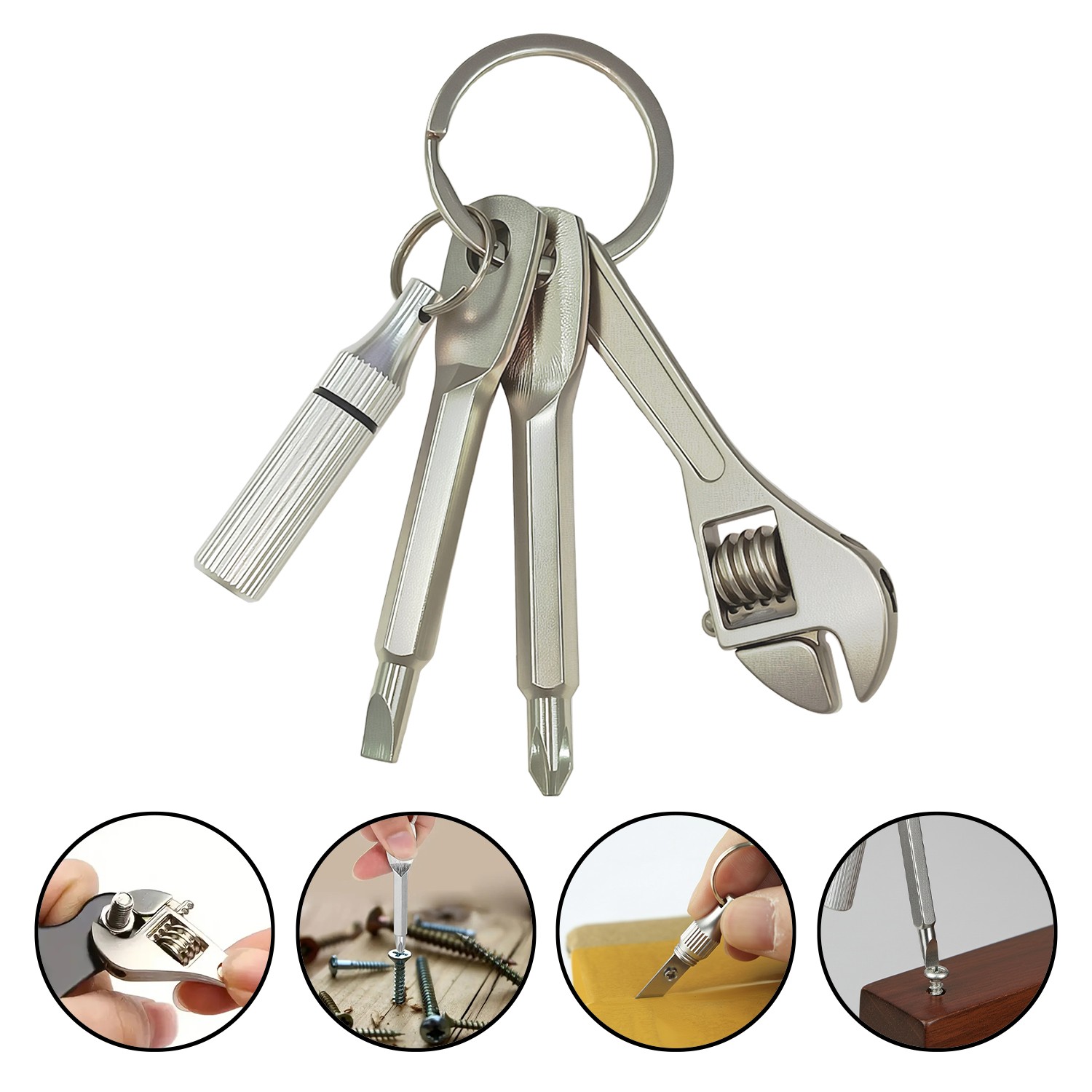4 in 1 Portable Screwdriver Keychain Set, Multifunctional wrench keychain Tool