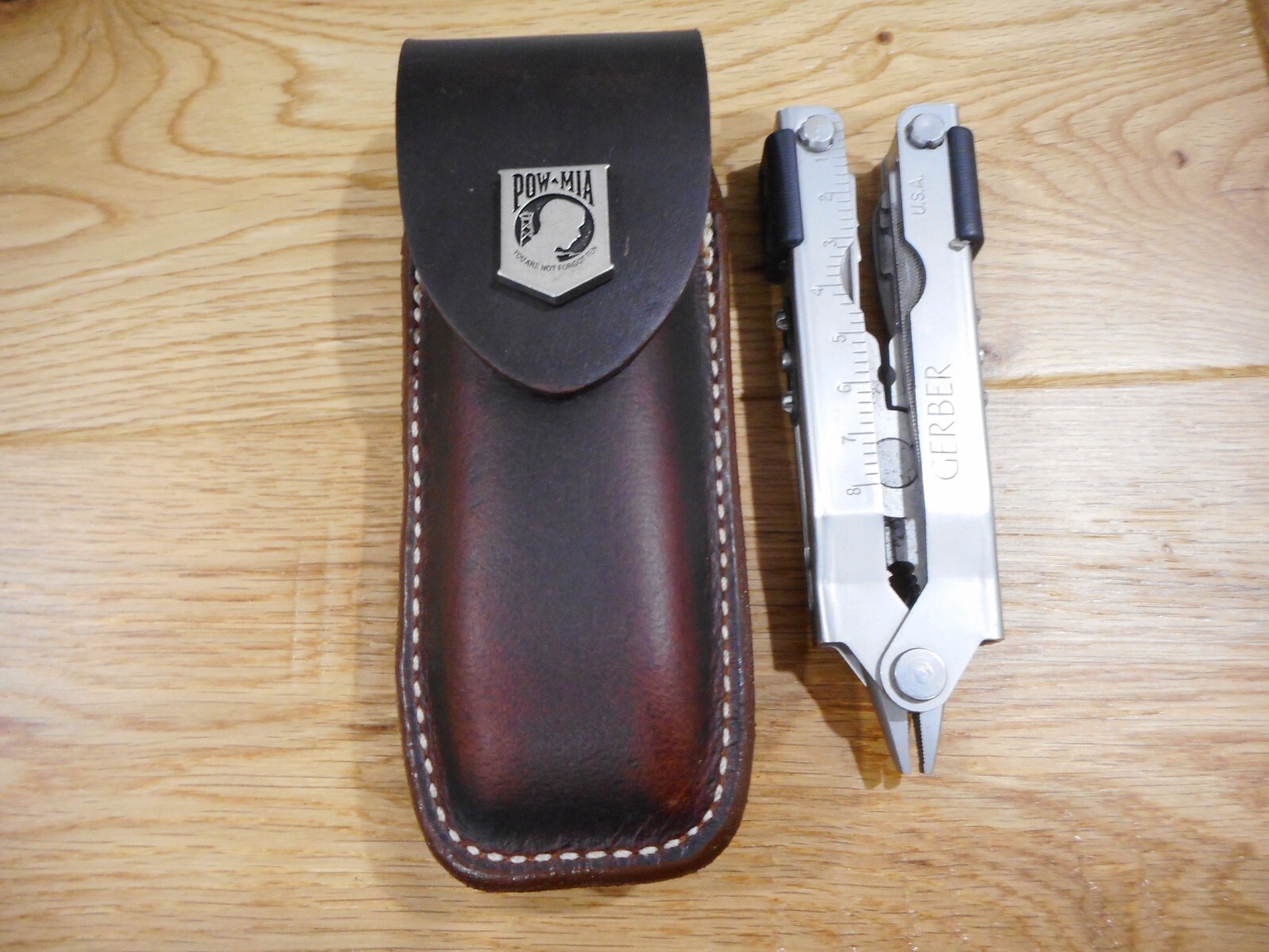 Gerber MP600 or Diesel multi tool leather sheath. Sheath only. POW-MIA snap