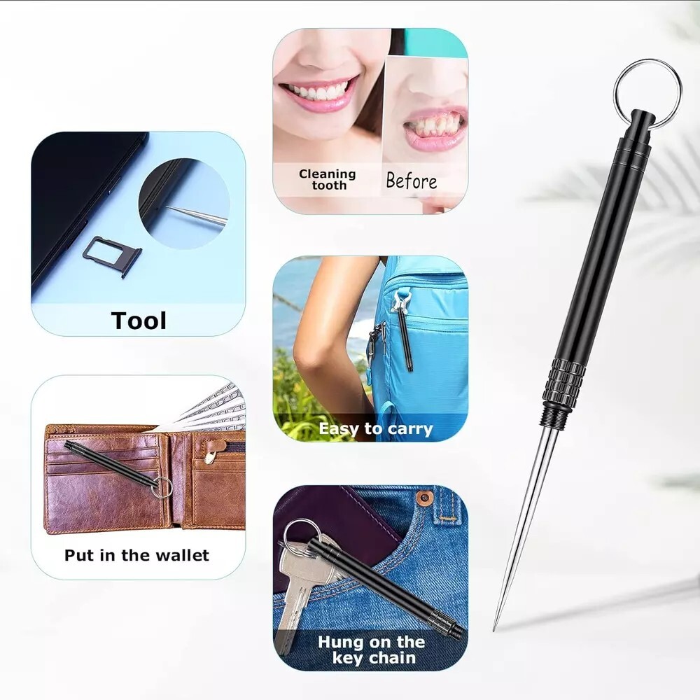 5 Pieces Metal Titanium Toothpicks Portable Toothpick Keychain Travel camping