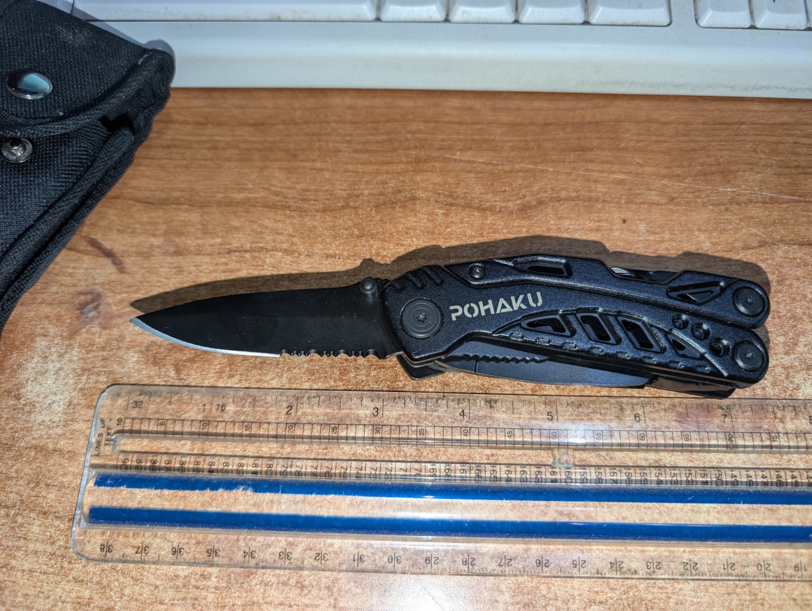 POHAKU Black Multi Tool Pliers Knife Saw File Folding Utility Knife EXC w/ Case
