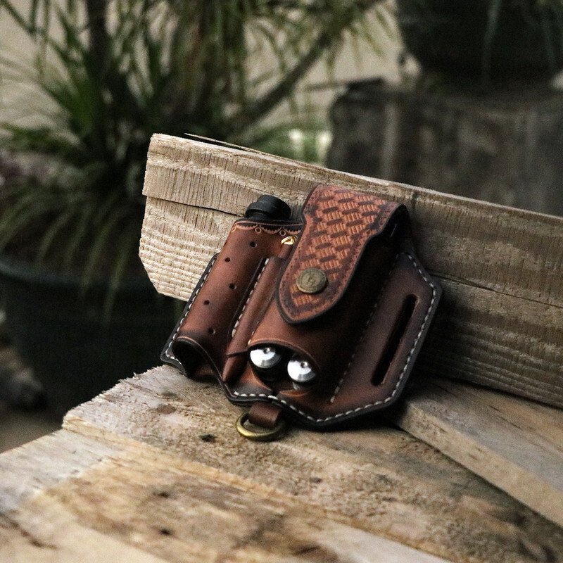 TOURBON 4-in-1 Leather Multitool Belt Holster for Flashlight/EDC/Pen Sheath Gift