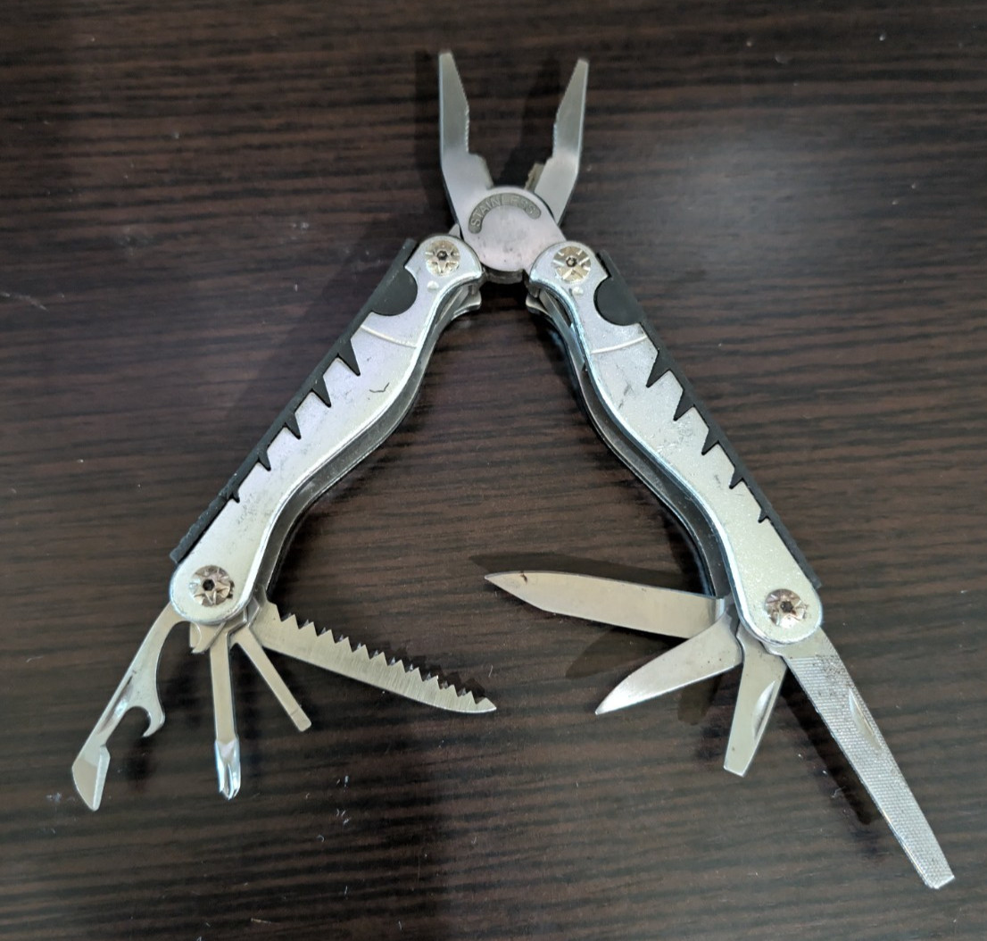 Lot of 5 Multi Tools Husky Stainless Pliers Knife Saw File Screwdrivers