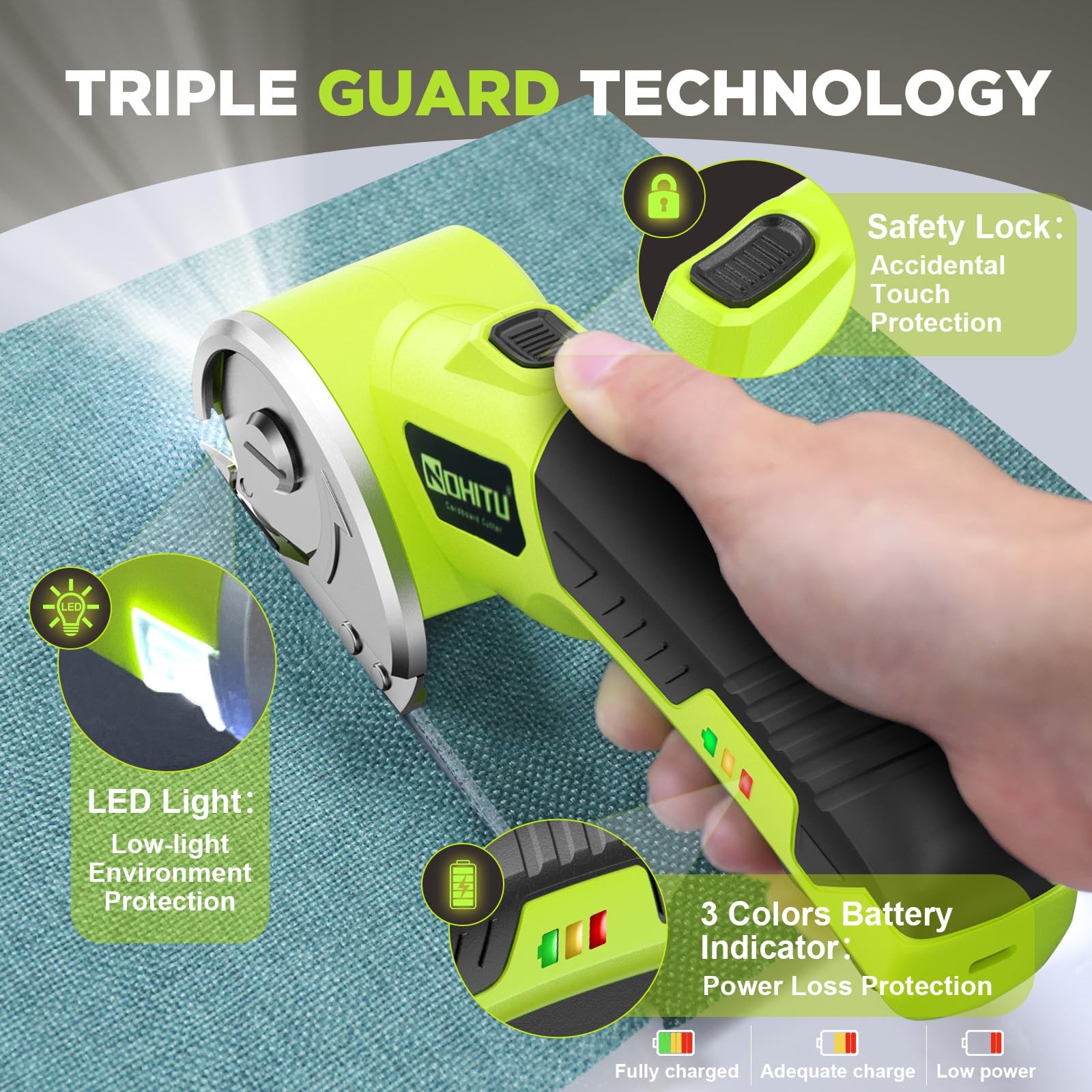 Cordless Electric Scissors: 4V Rechargeable Rotary Cardboard Cutter, Green