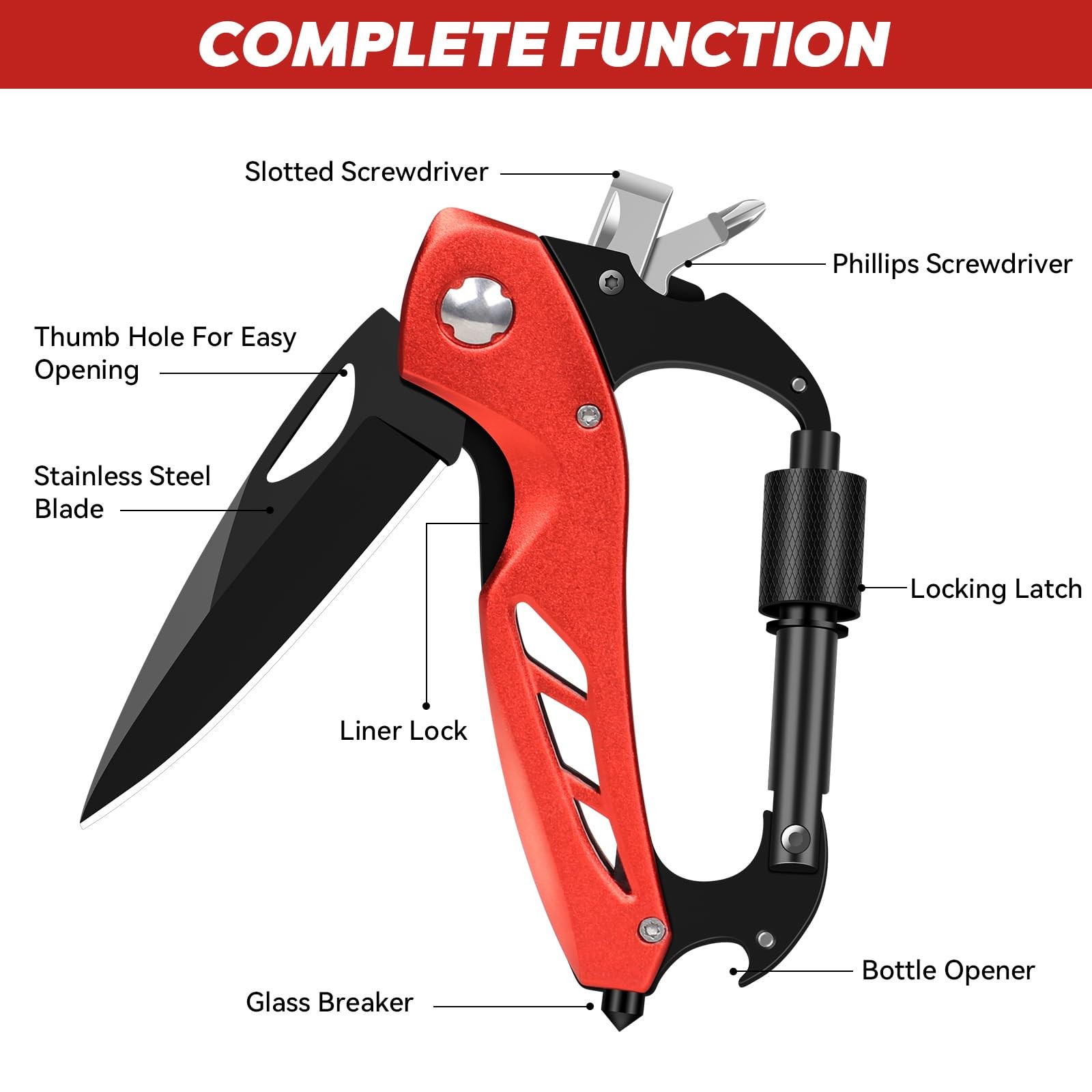 Multitool Carabiner with Pocket Knife, Survival Gear for Camping Hiking，EDC C…