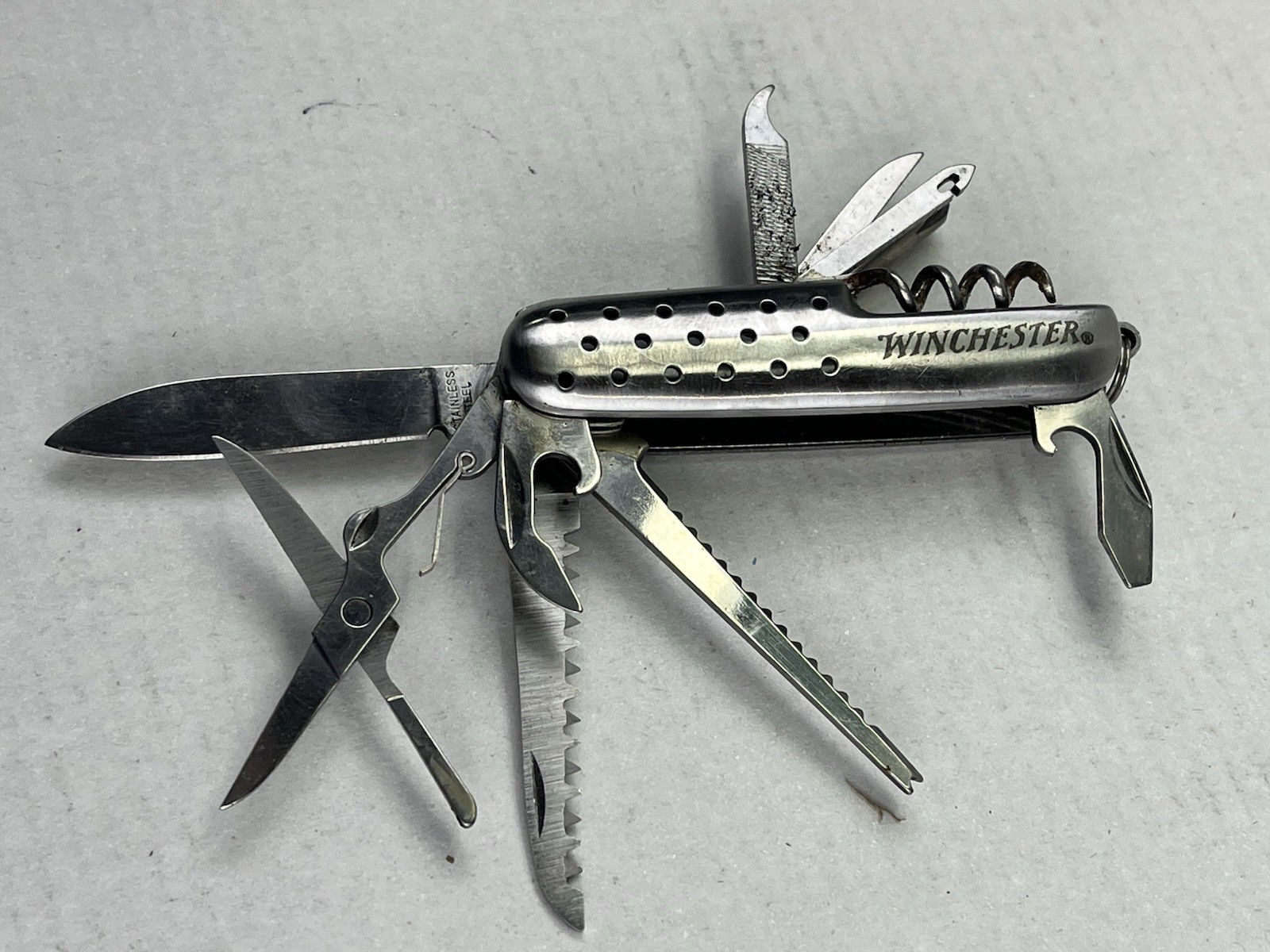 Multi Tool Scissors Cork Screw File Folding Knife & More G