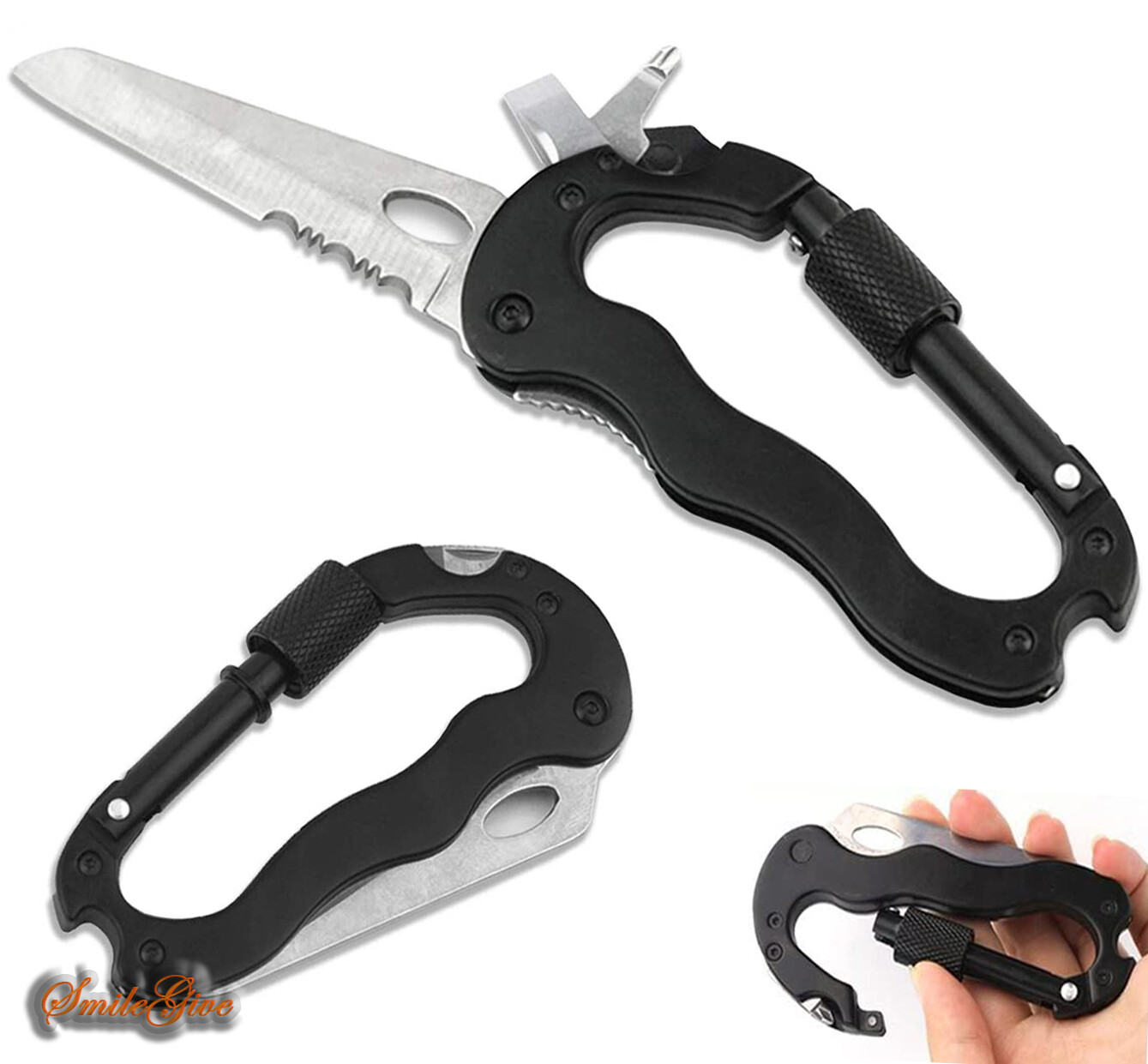 Survival Camping EDC Gear Multi-Tool Carabiner Keychain Key Holder Screwdriver