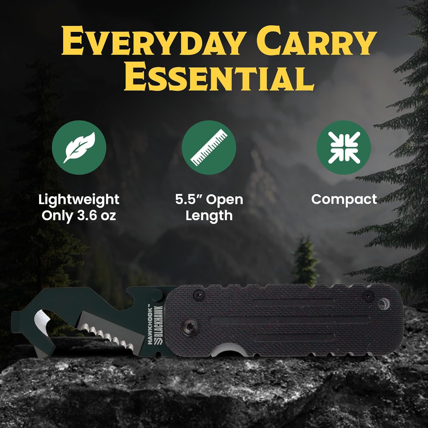 BLACKHAWK HAWKHOOK Compact Survival Multitool, 2-1/4” 9CRMOV18 Blade with G10 Ha
