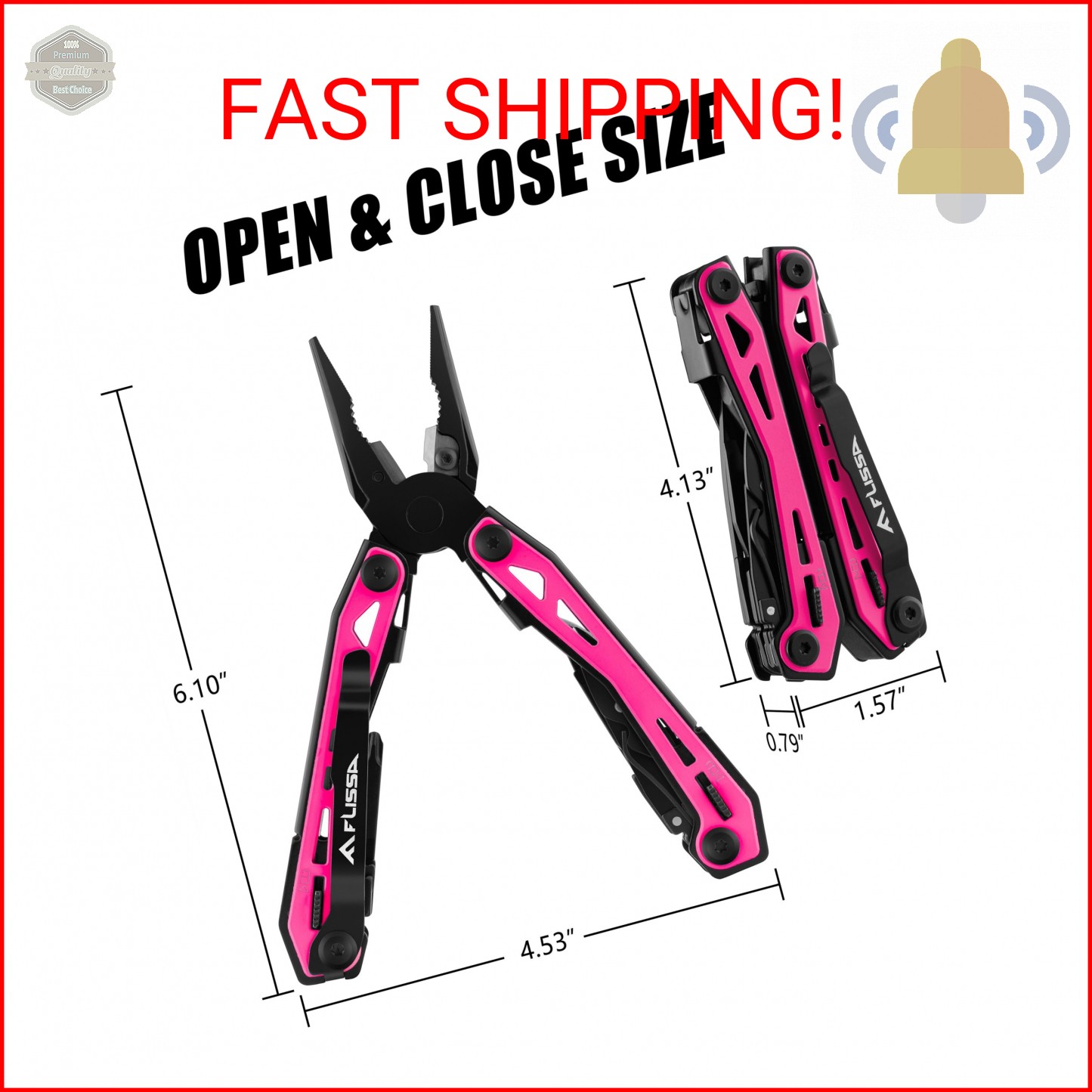 FLISSA 16-in-1 Pink Multi Tool Pliers, Gifts for Men Women, Stainless Steel EDC