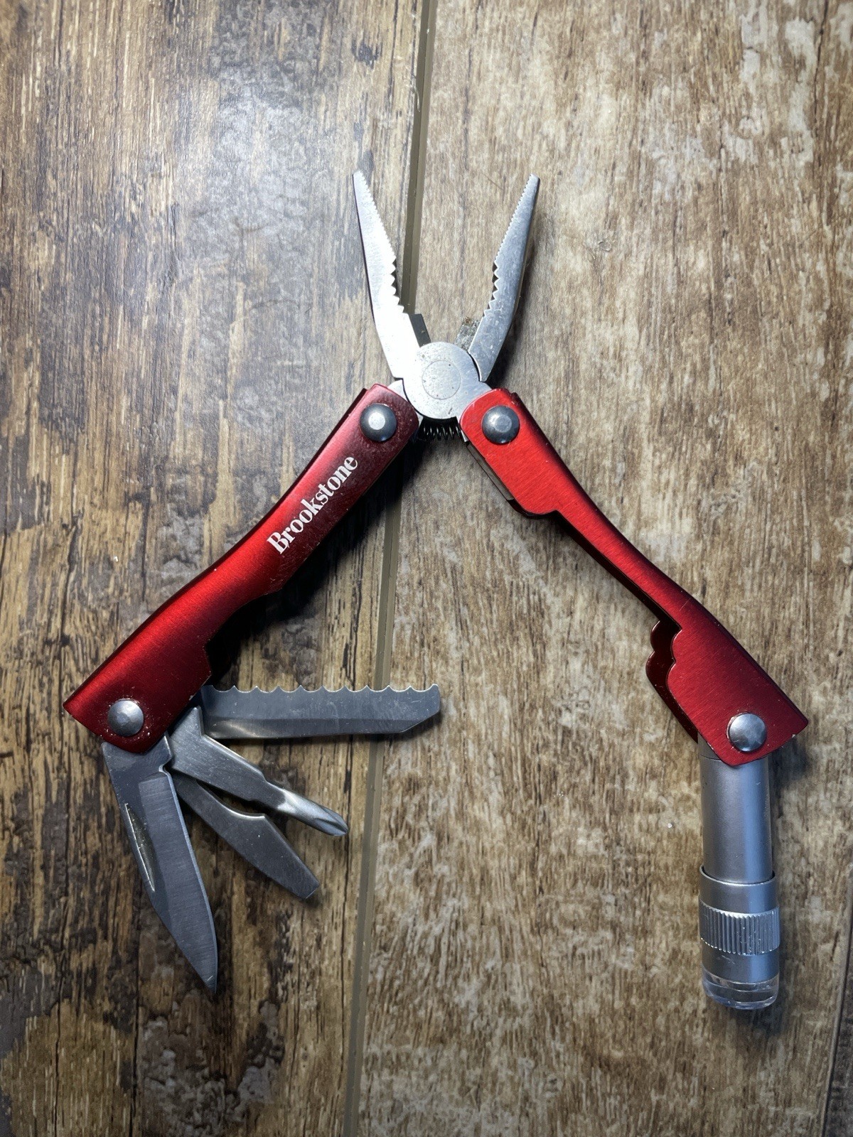 Brookstone Red Mini Multi-Tool Pliers w/ LED Flashlight EDC Pocket Tool