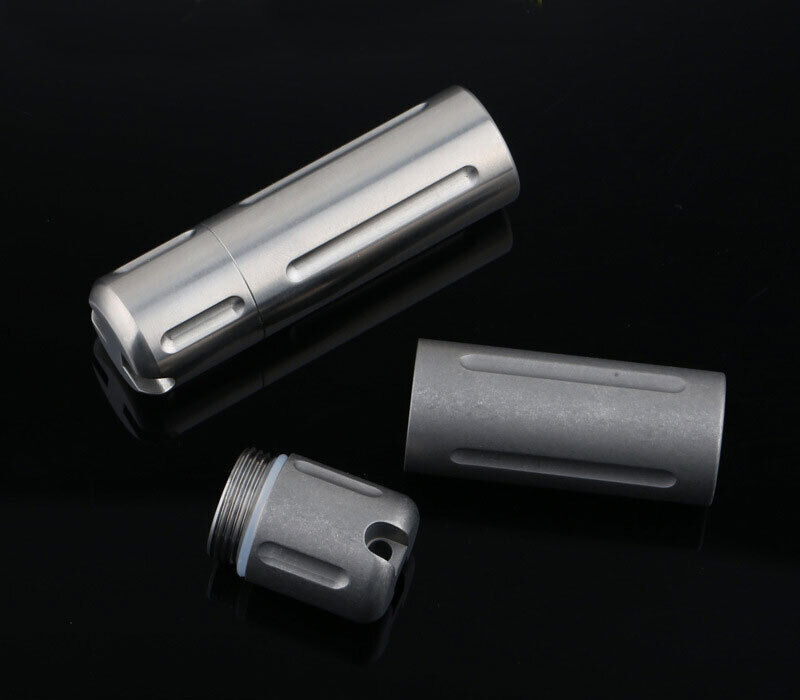 TA2 Titanium Waterproof Pill Container Box Keychain Outdoor EDC Sealed Storage