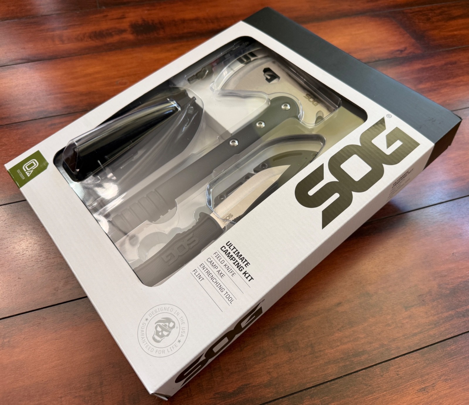 SOG Ultimate Camping Kit, Field Knife, Camp Axe, Flint & Entrench Tool BRAND NEW