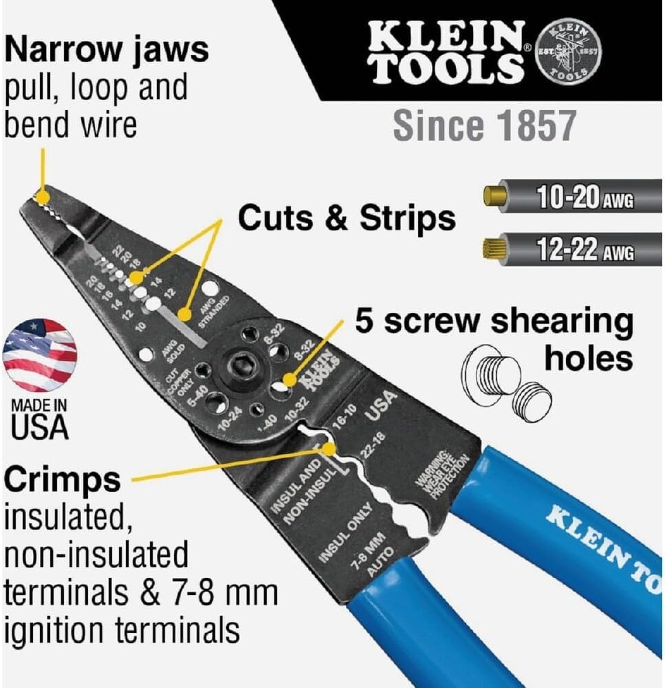 Ergonomic 8-Inch Multi-Tool: Wire Cutter, Stripper & Crimper for Electricians